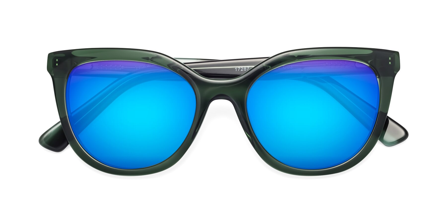 Folded Front of 17287 in Translucent Green with Blue Mirrored Lenses