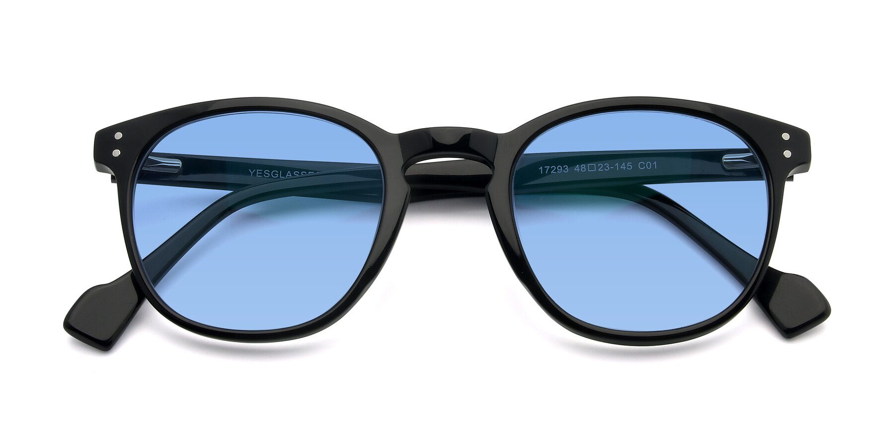 Folded Front of 17293 in Black with Medium Blue Tinted Lenses