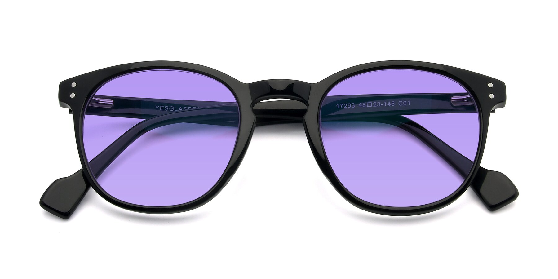 Folded Front of 17293 in Black with Medium Purple Tinted Lenses
