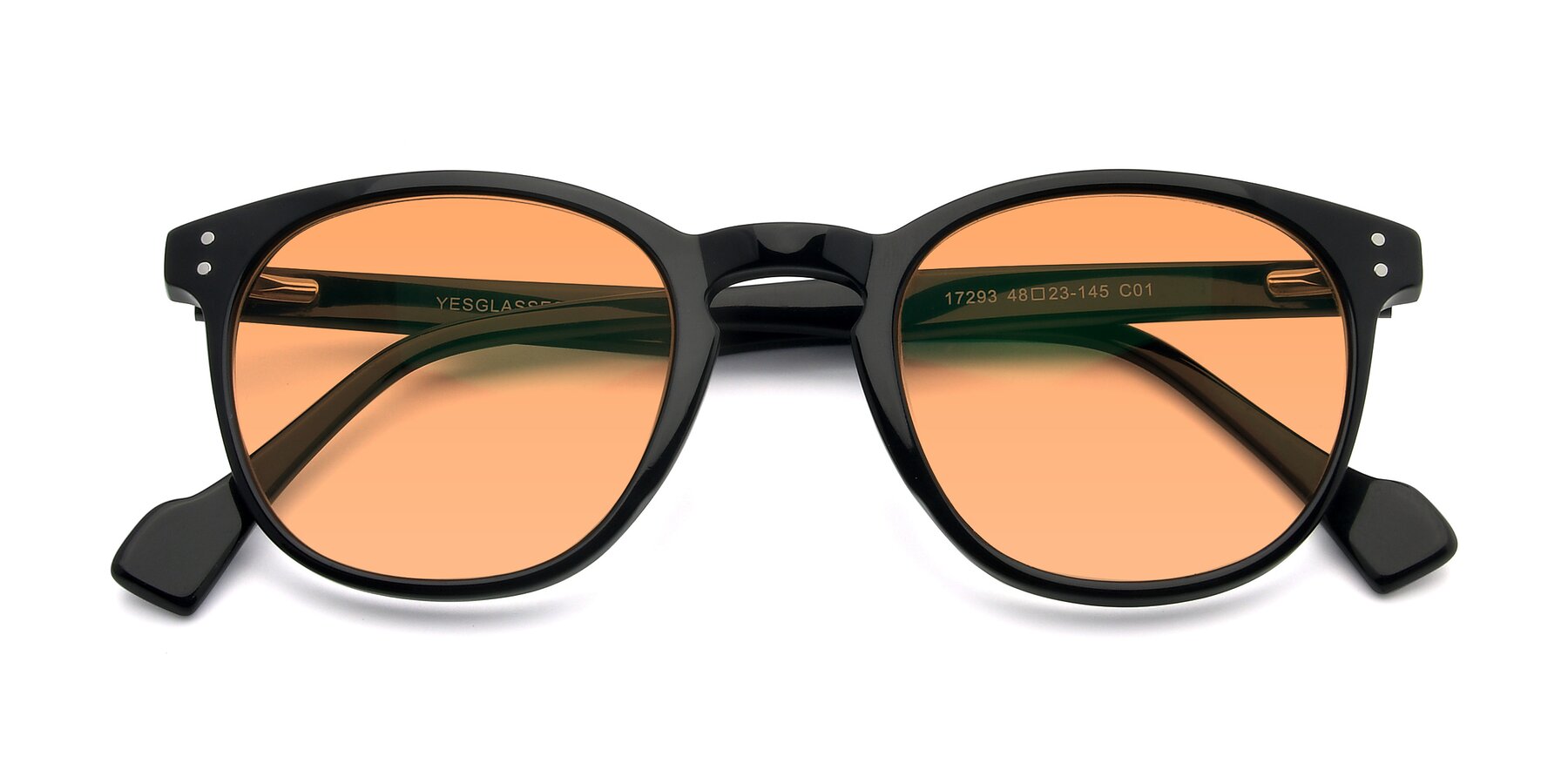 Folded Front of 17293 in Black with Medium Orange Tinted Lenses
