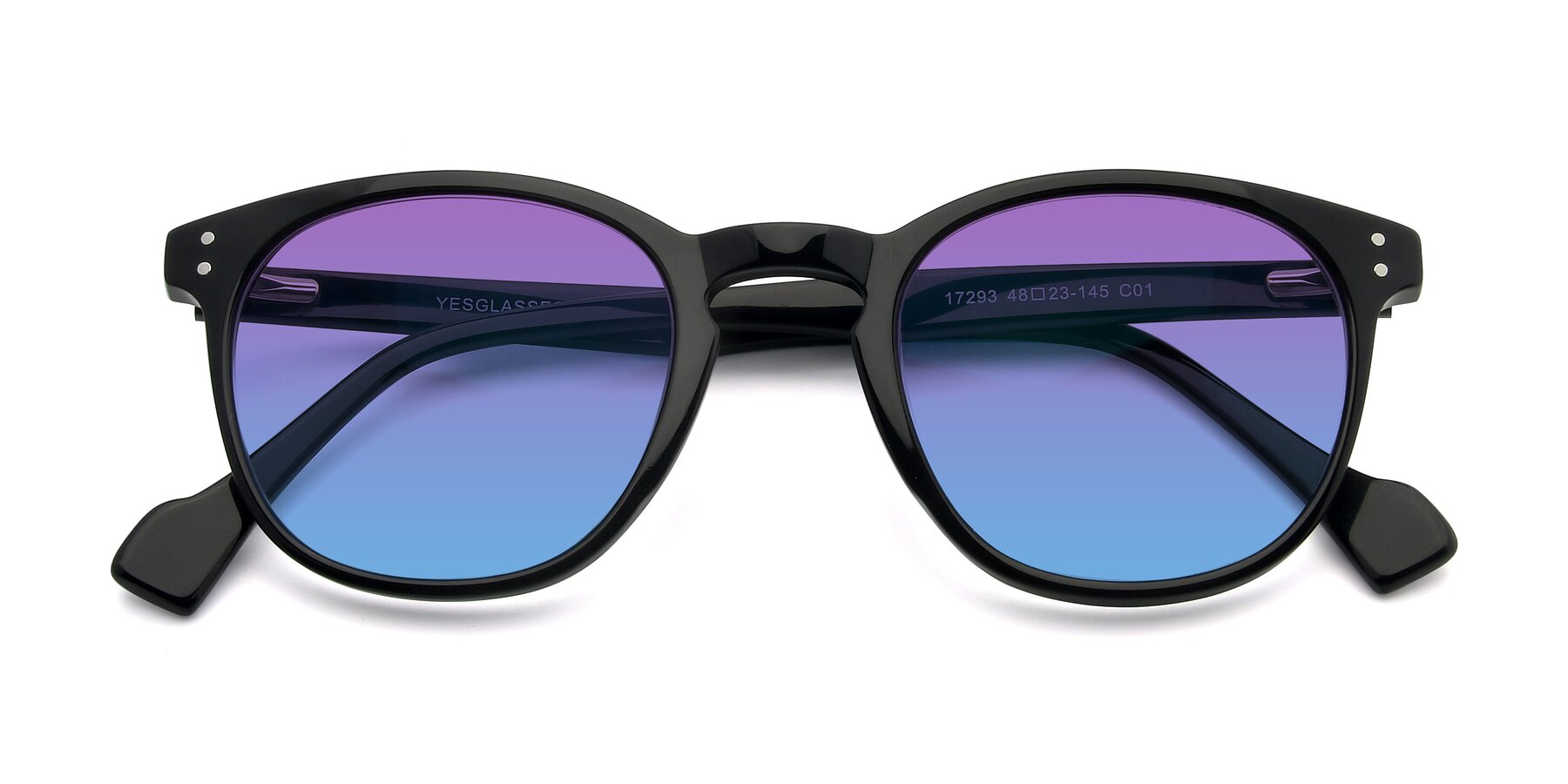 Folded Front of 17293 in Black with Purple / Blue Gradient Lenses