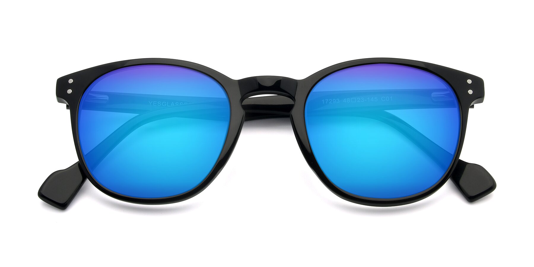 Folded Front of 17293 in Black with Blue Mirrored Lenses