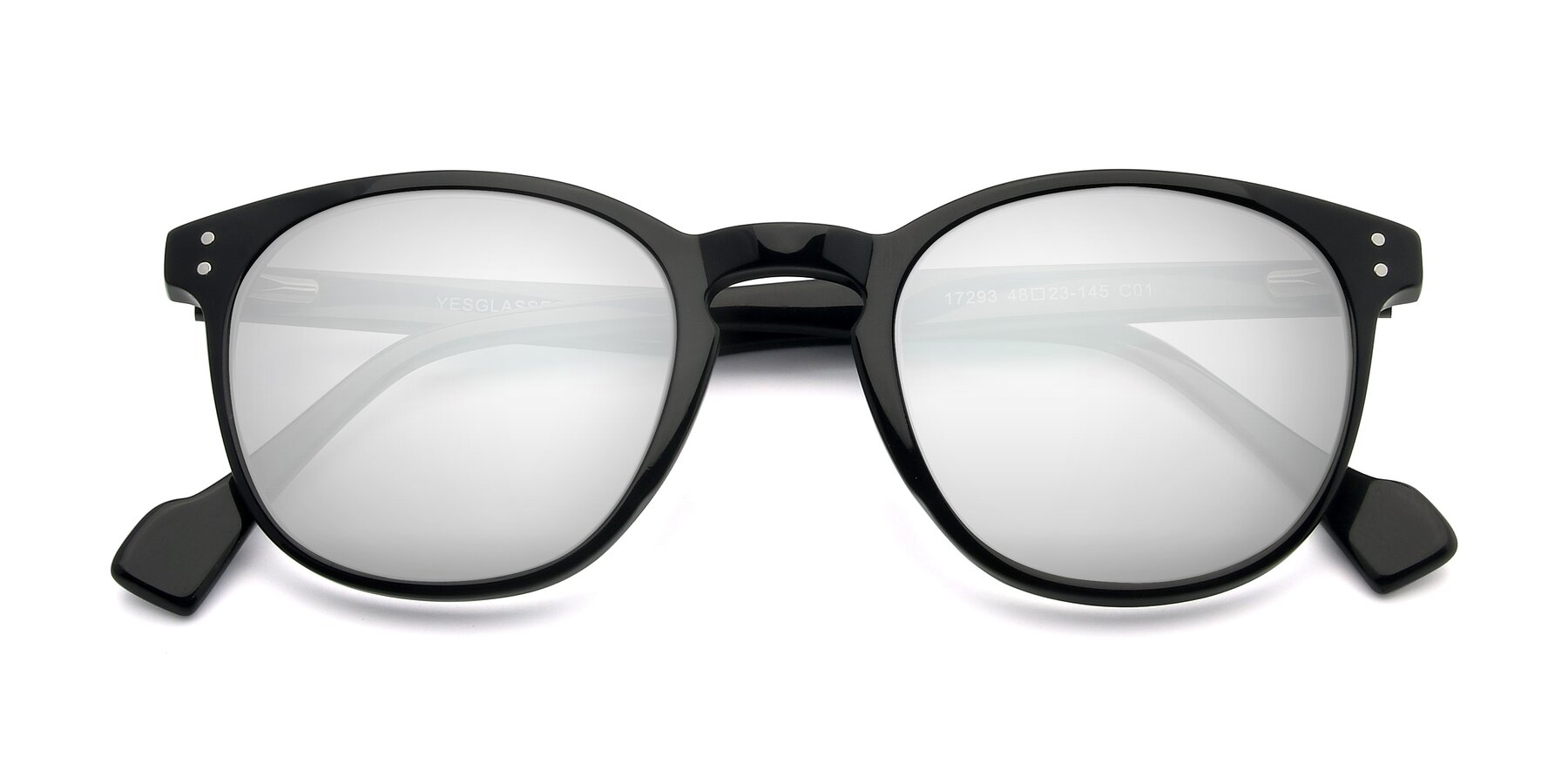Folded Front of 17293 in Black with Silver Mirrored Lenses