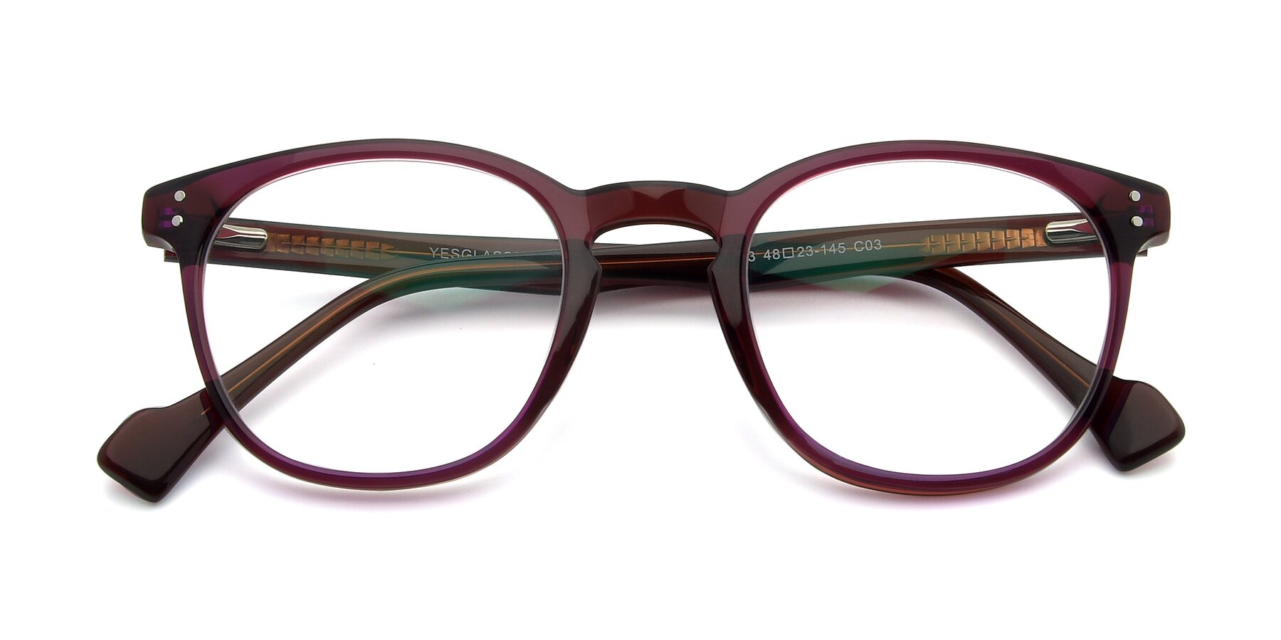 Folded Front of 17293 in Violet with Clear Eyeglass Lenses