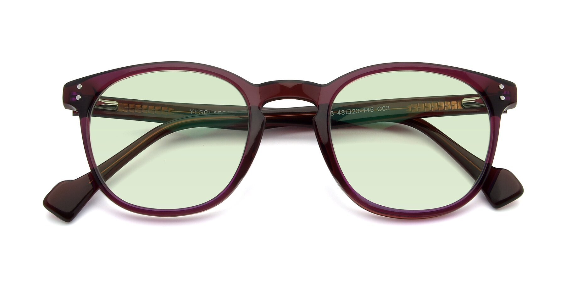 Folded Front of 17293 in Violet with Light Green Tinted Lenses