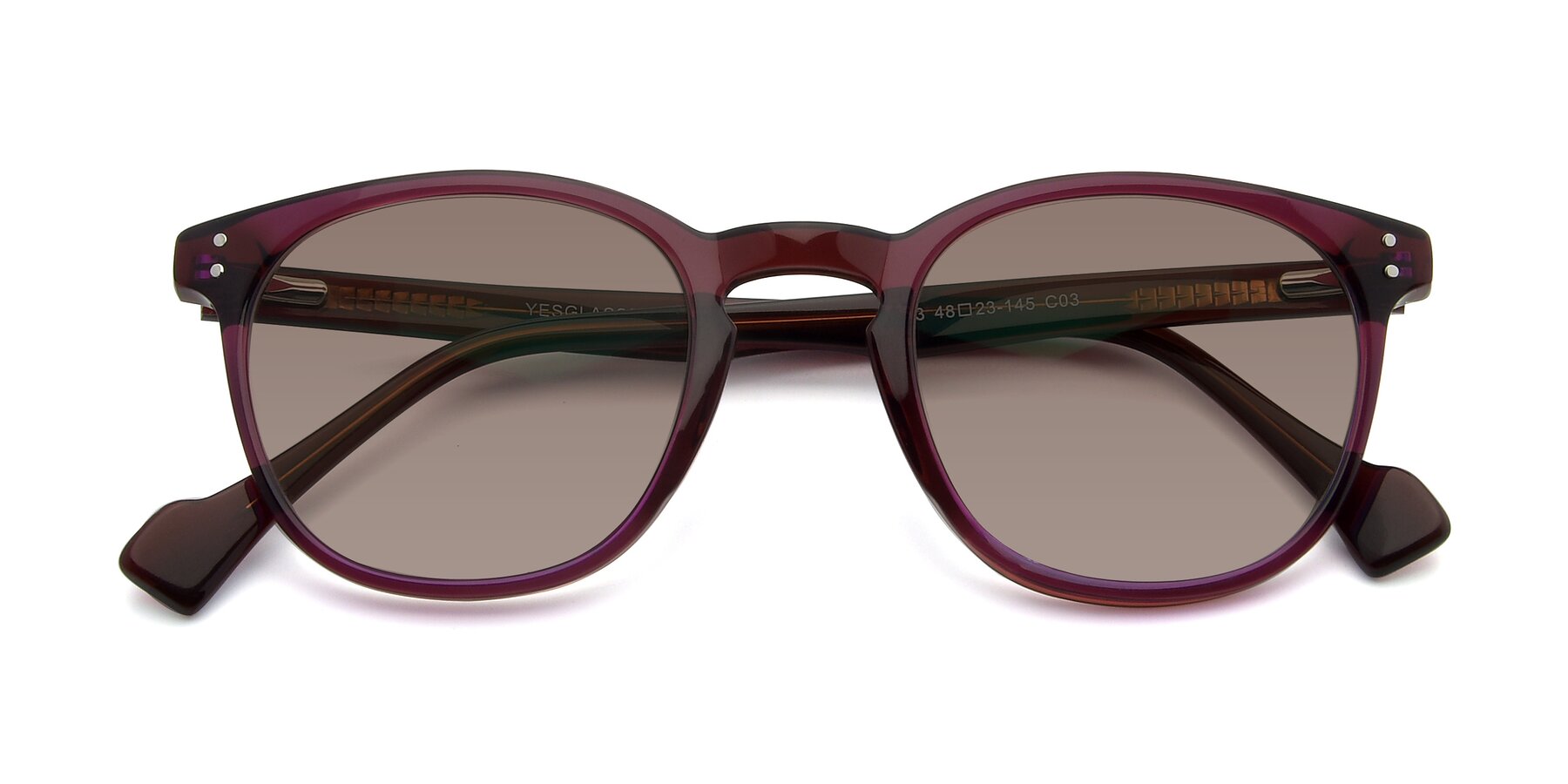 Folded Front of 17293 in Violet with Medium Brown Tinted Lenses