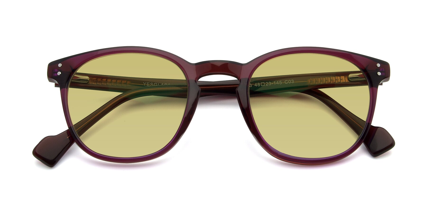 Folded Front of 17293 in Violet with Medium Champagne Tinted Lenses