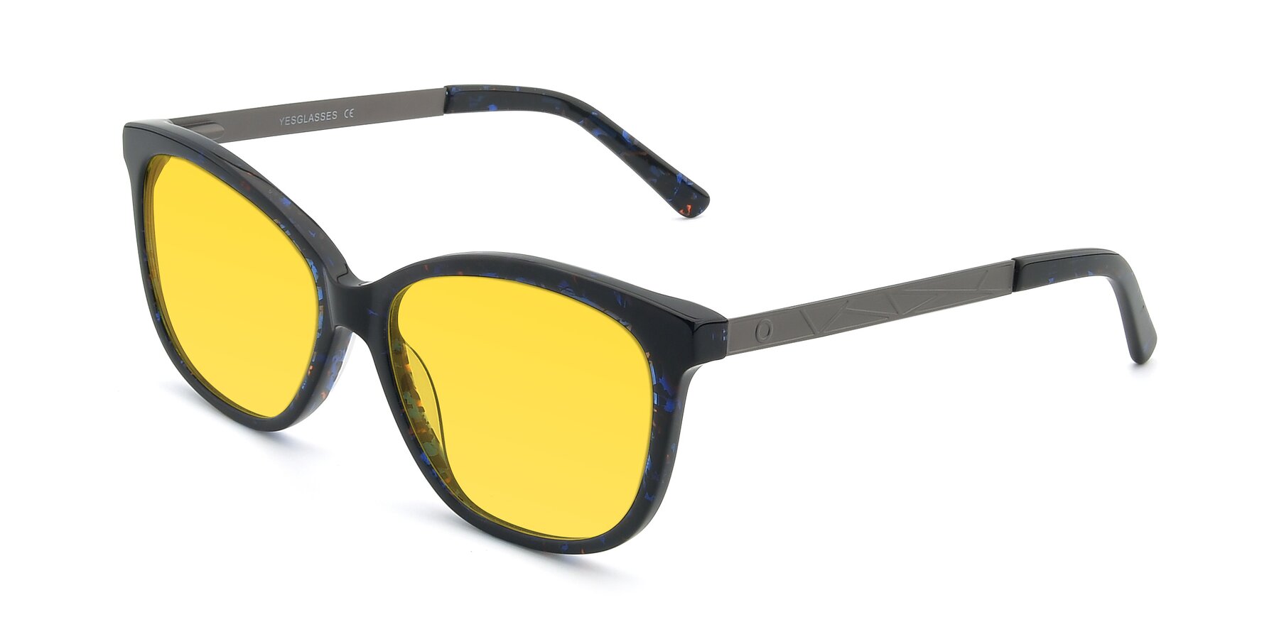 Angle of 17322 in Floral Black with Yellow Tinted Lenses