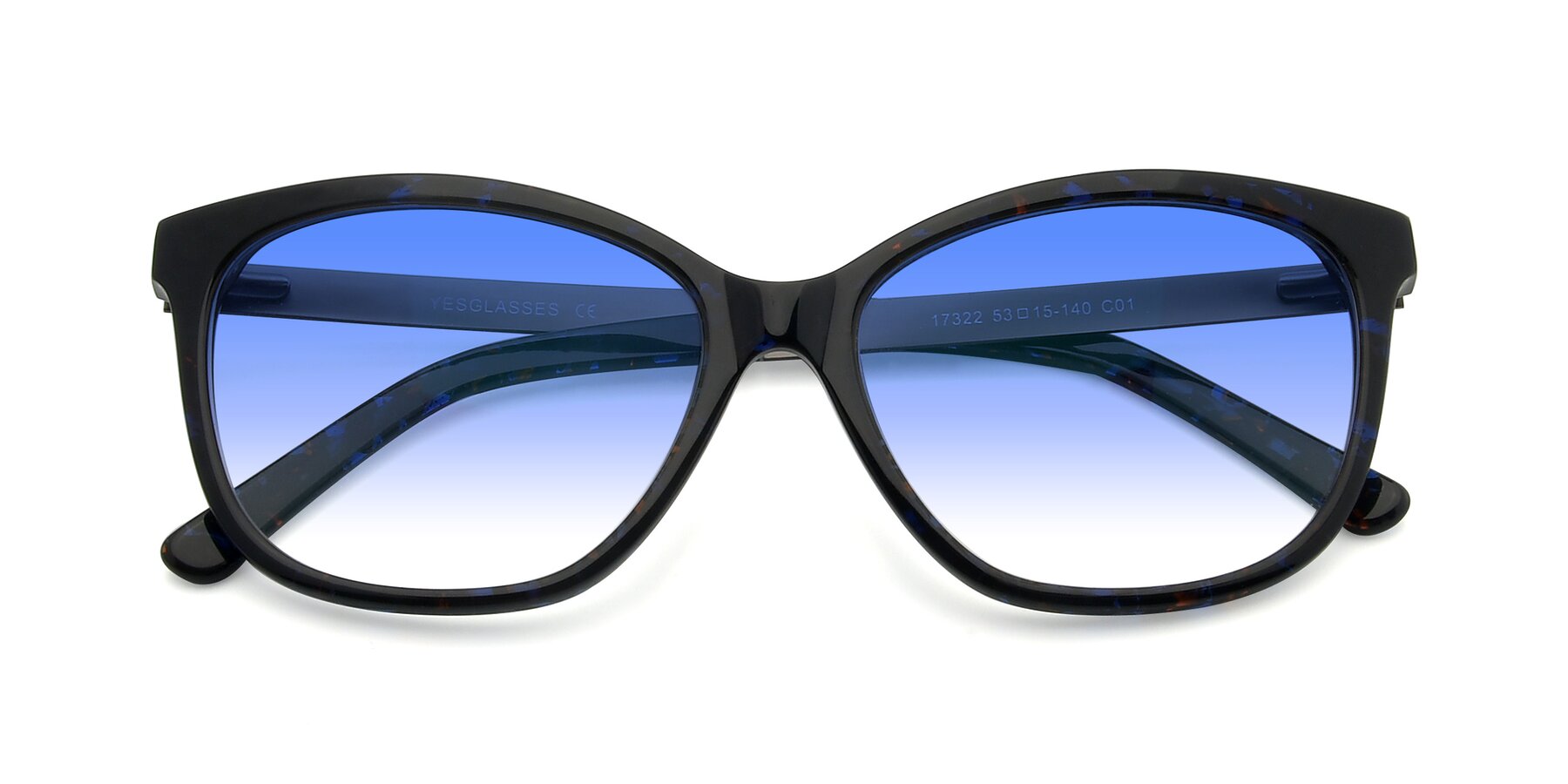Folded Front of 17322 in Floral Black with Blue Gradient Lenses