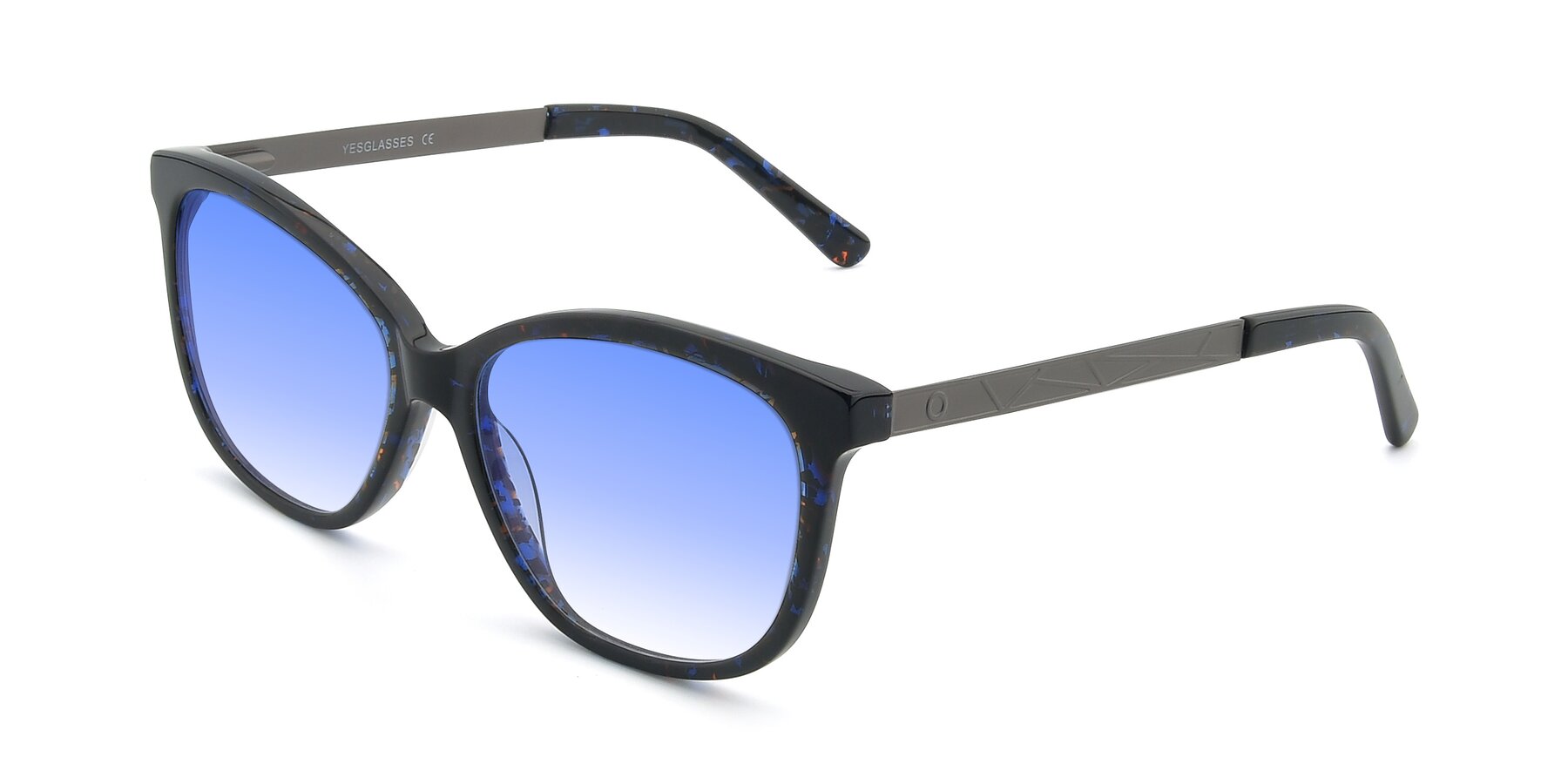 Angle of 17322 in Floral Black with Blue Gradient Lenses