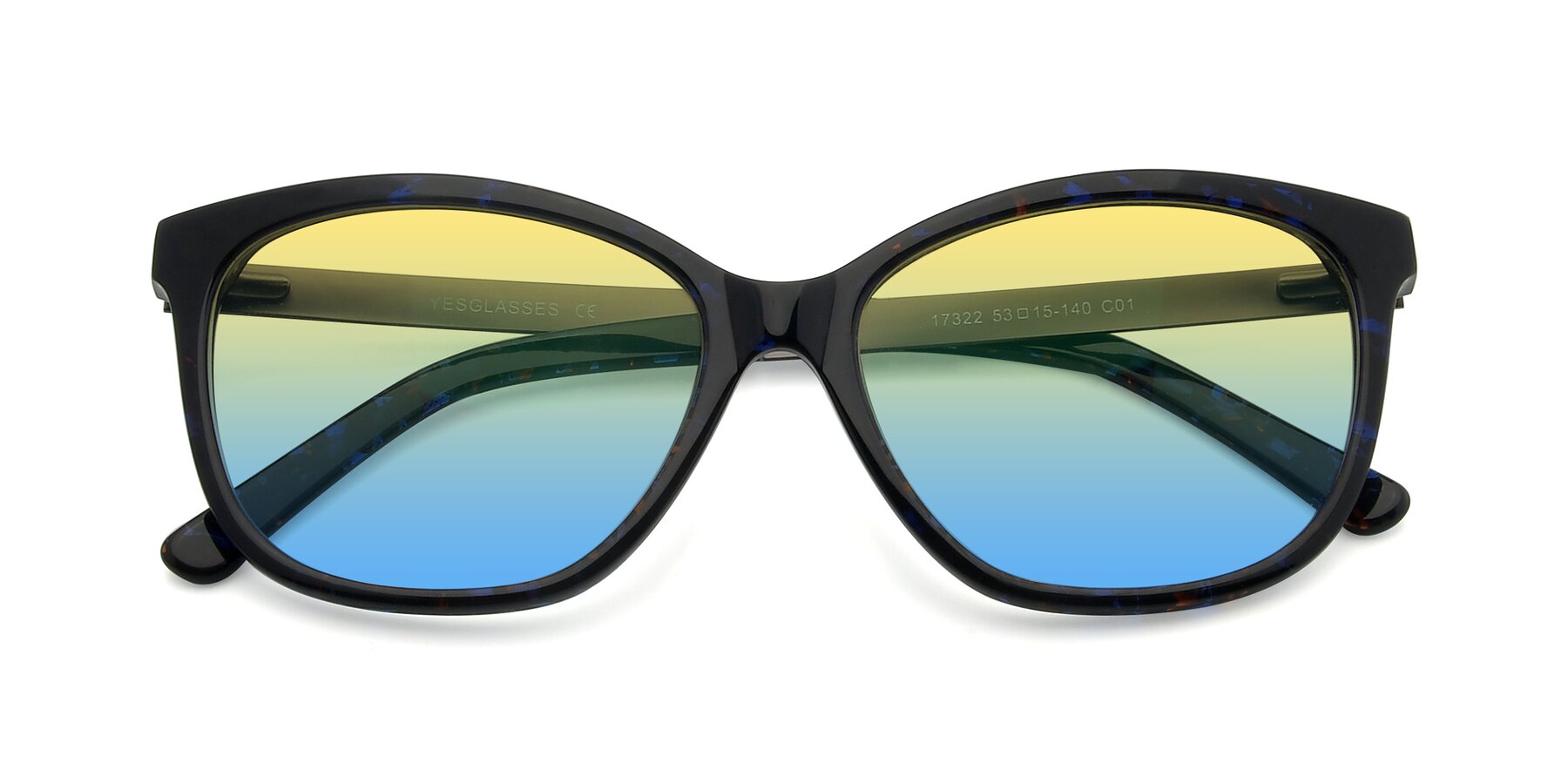 Folded Front of 17322 in Floral Black with Yellow / Blue Gradient Lenses
