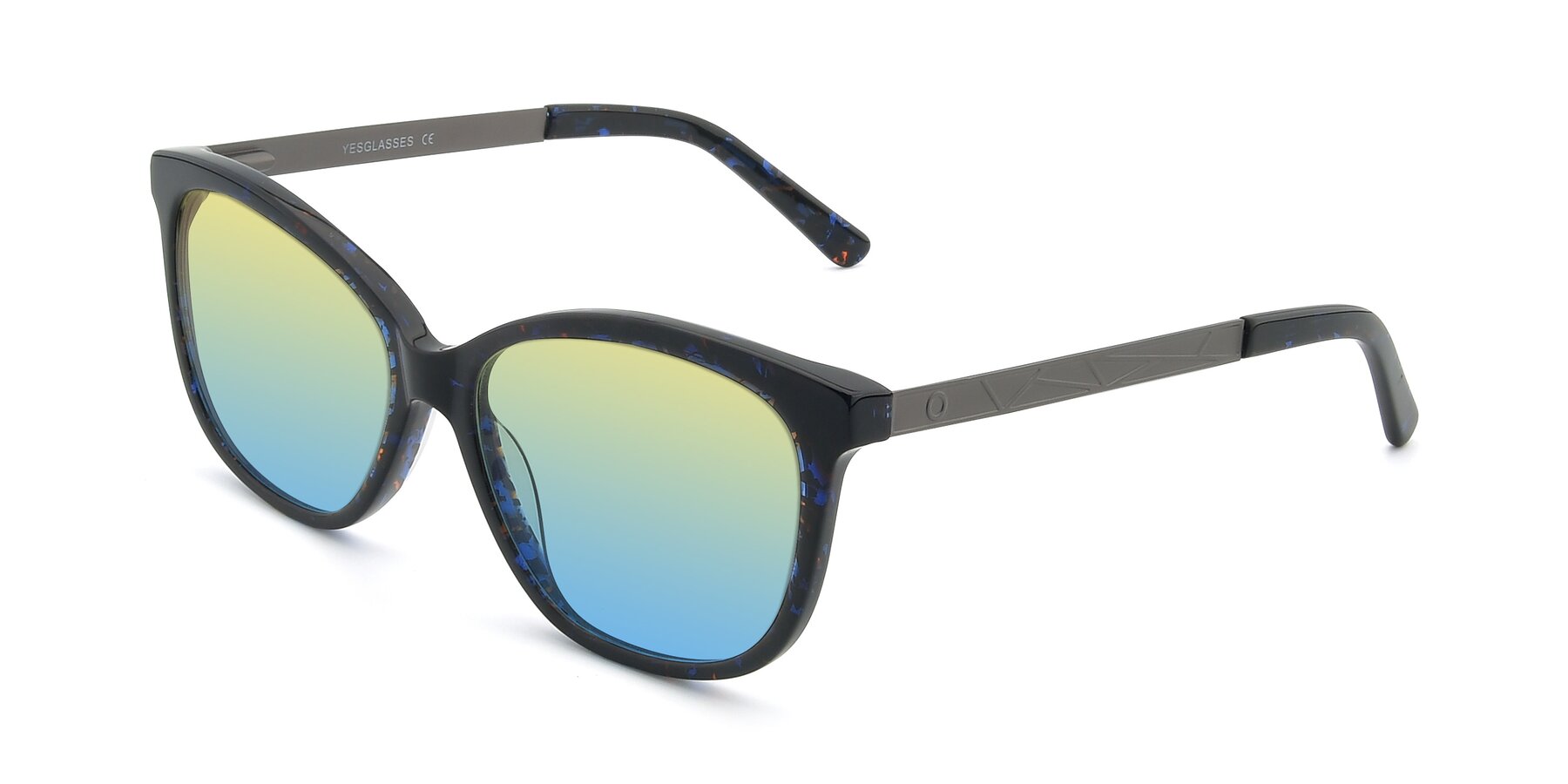 Angle of 17322 in Floral Black with Yellow / Blue Gradient Lenses