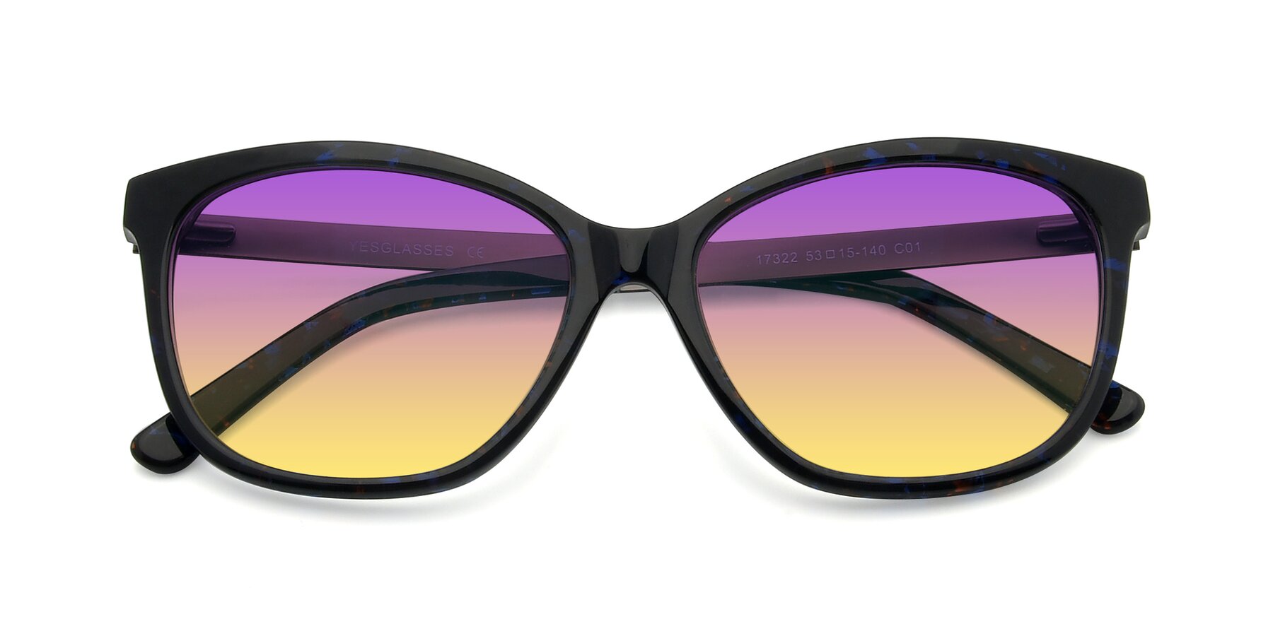 Folded Front of 17322 in Floral Black with Purple / Yellow Gradient Lenses