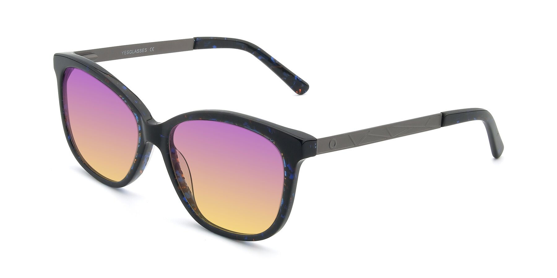 Angle of 17322 in Floral Black with Purple / Yellow Gradient Lenses