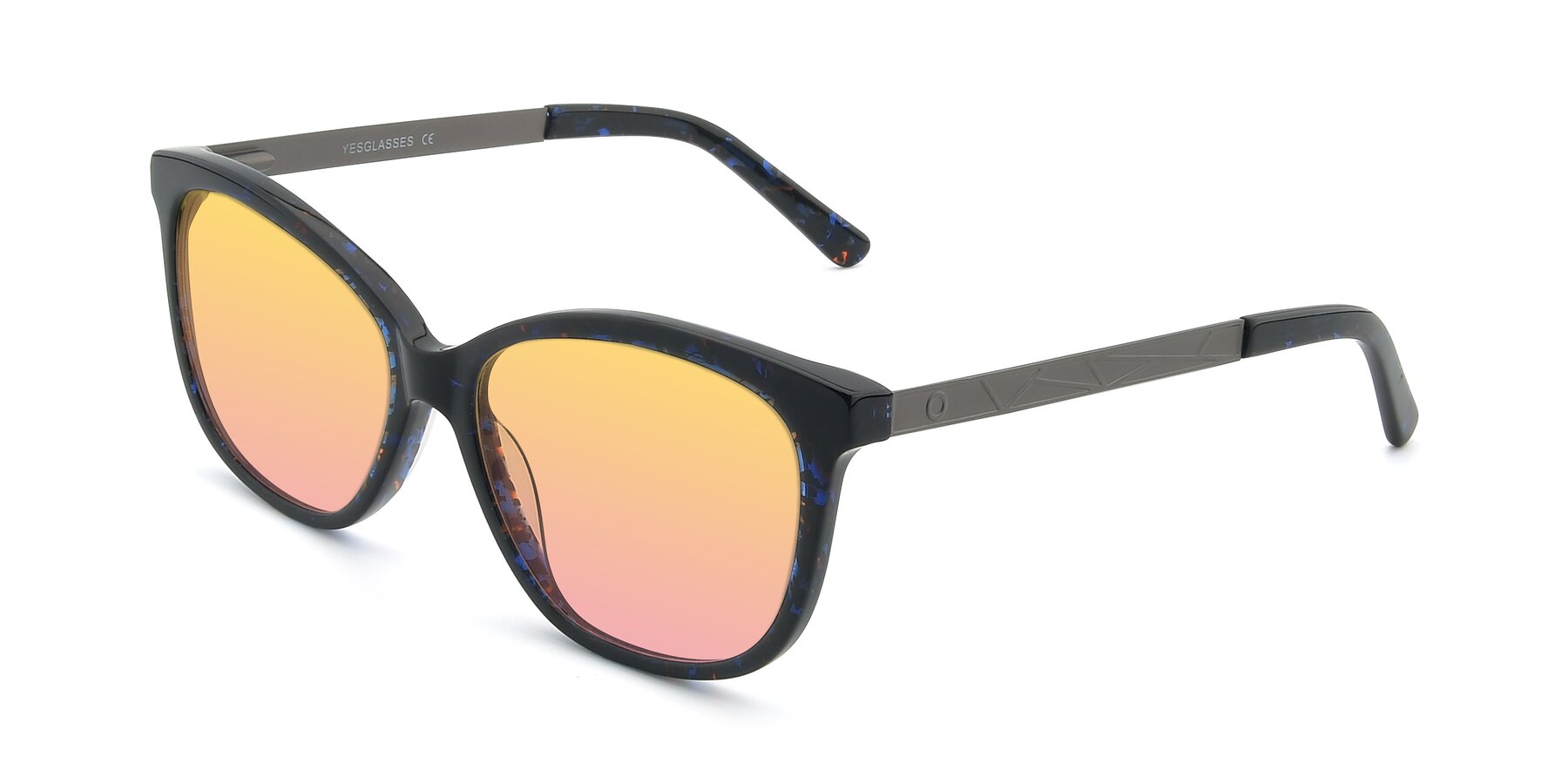 Angle of 17322 in Floral Black with Yellow / Pink Gradient Lenses