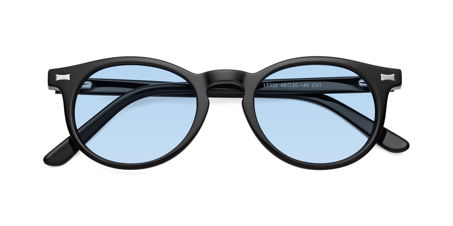 Folded Front of 17330 in Black with Light Blue Tinted Lenses
