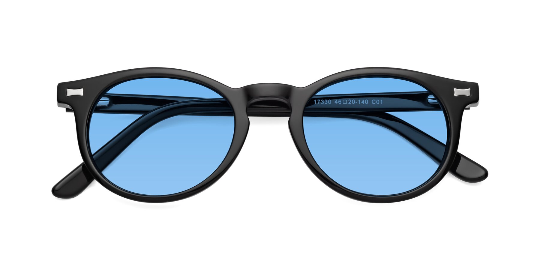 Folded Front of 17330 in Black with Medium Blue Tinted Lenses