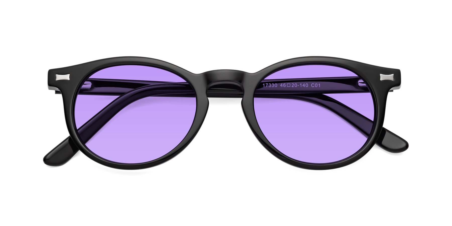 Folded Front of 17330 in Black with Medium Purple Tinted Lenses
