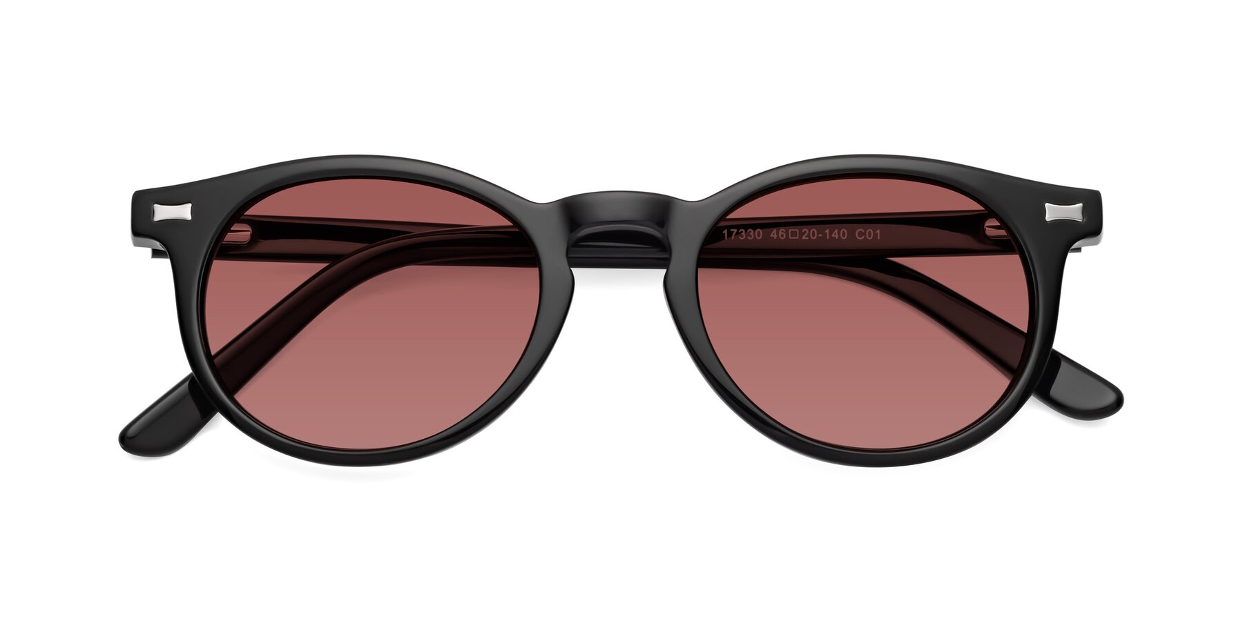 Folded Front of 17330 in Black with Garnet Tinted Lenses