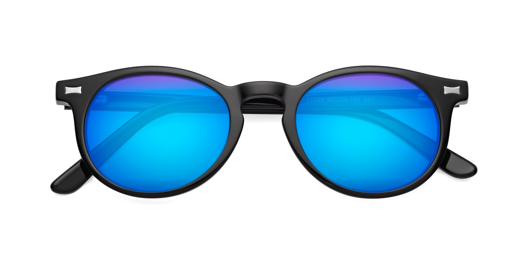 Folded Front of 17330 in Black with Blue Mirrored Lenses