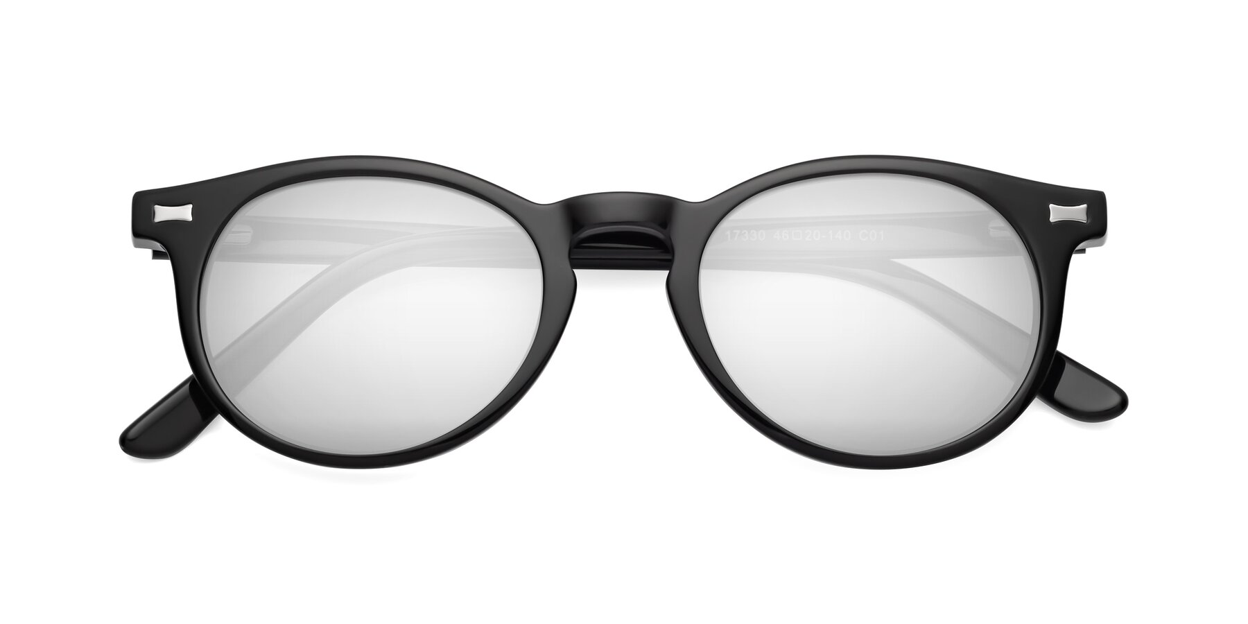 Folded Front of 17330 in Black with Silver Mirrored Lenses