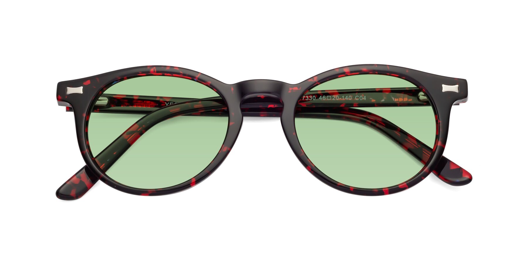 Folded Front of 17330 in Tortoise Wine with Medium Green Tinted Lenses