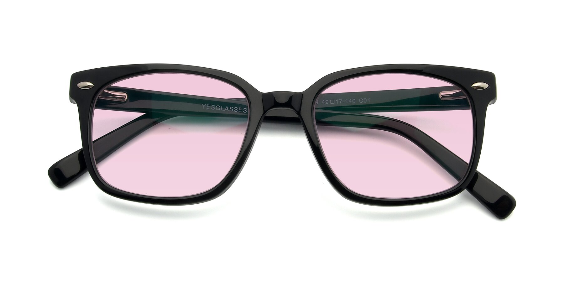 Folded Front of 17349 in Black with Light Pink Tinted Lenses