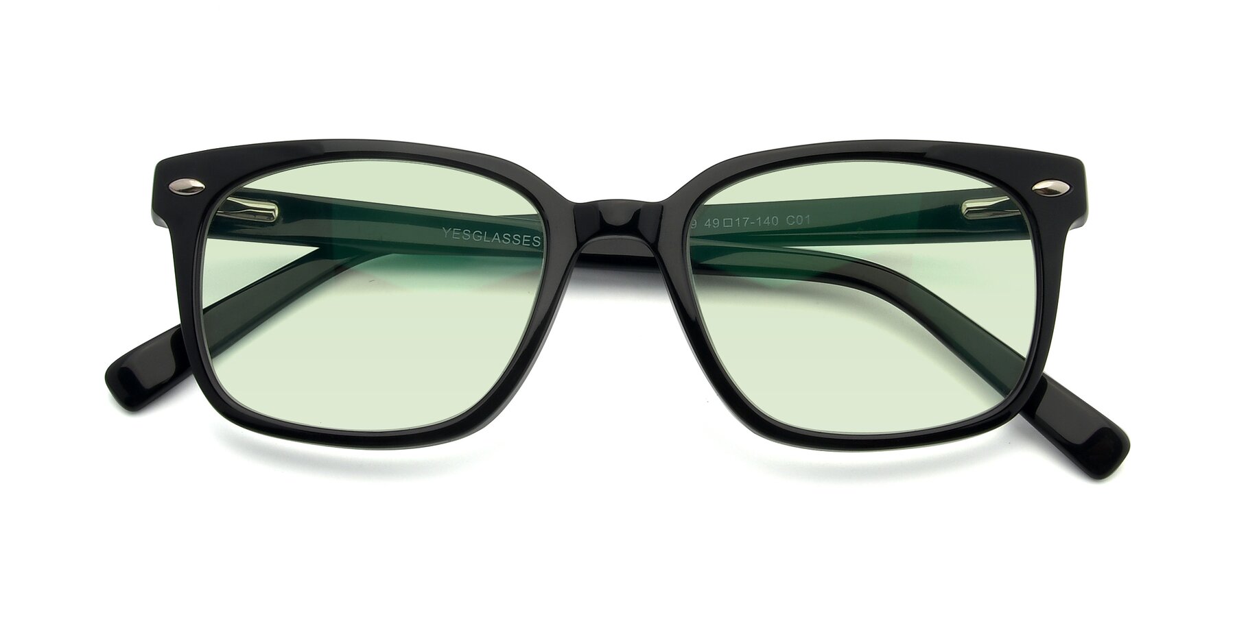 Folded Front of 17349 in Black with Light Green Tinted Lenses