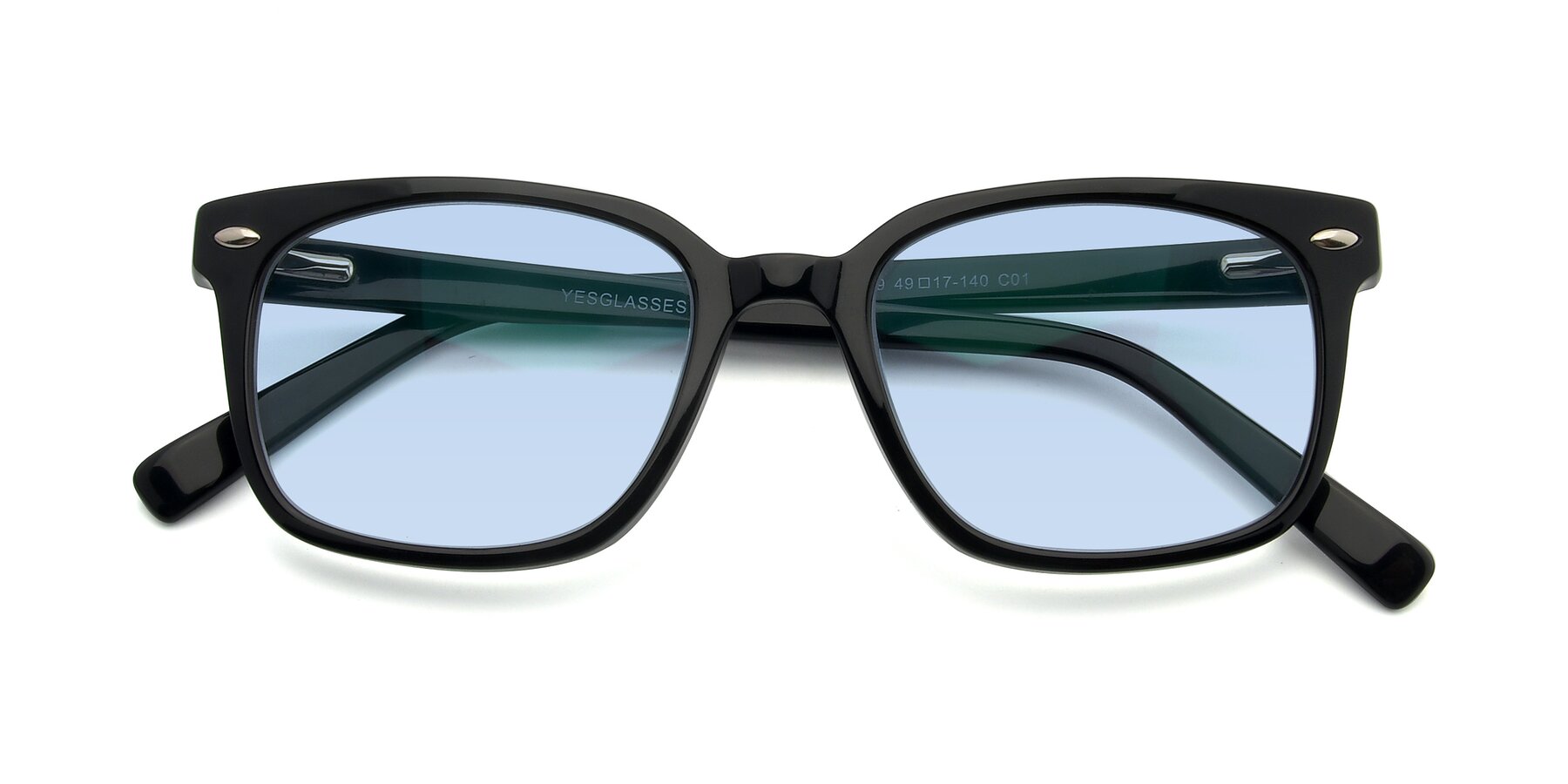 Folded Front of 17349 in Black with Light Blue Tinted Lenses