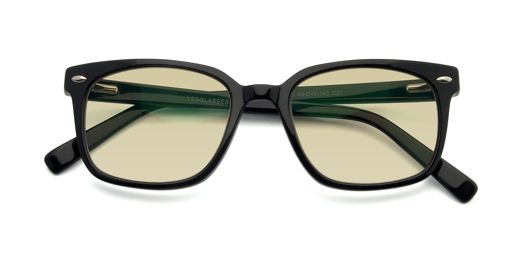 Folded Front of 17349 in Black with Light Champagne Tinted Lenses