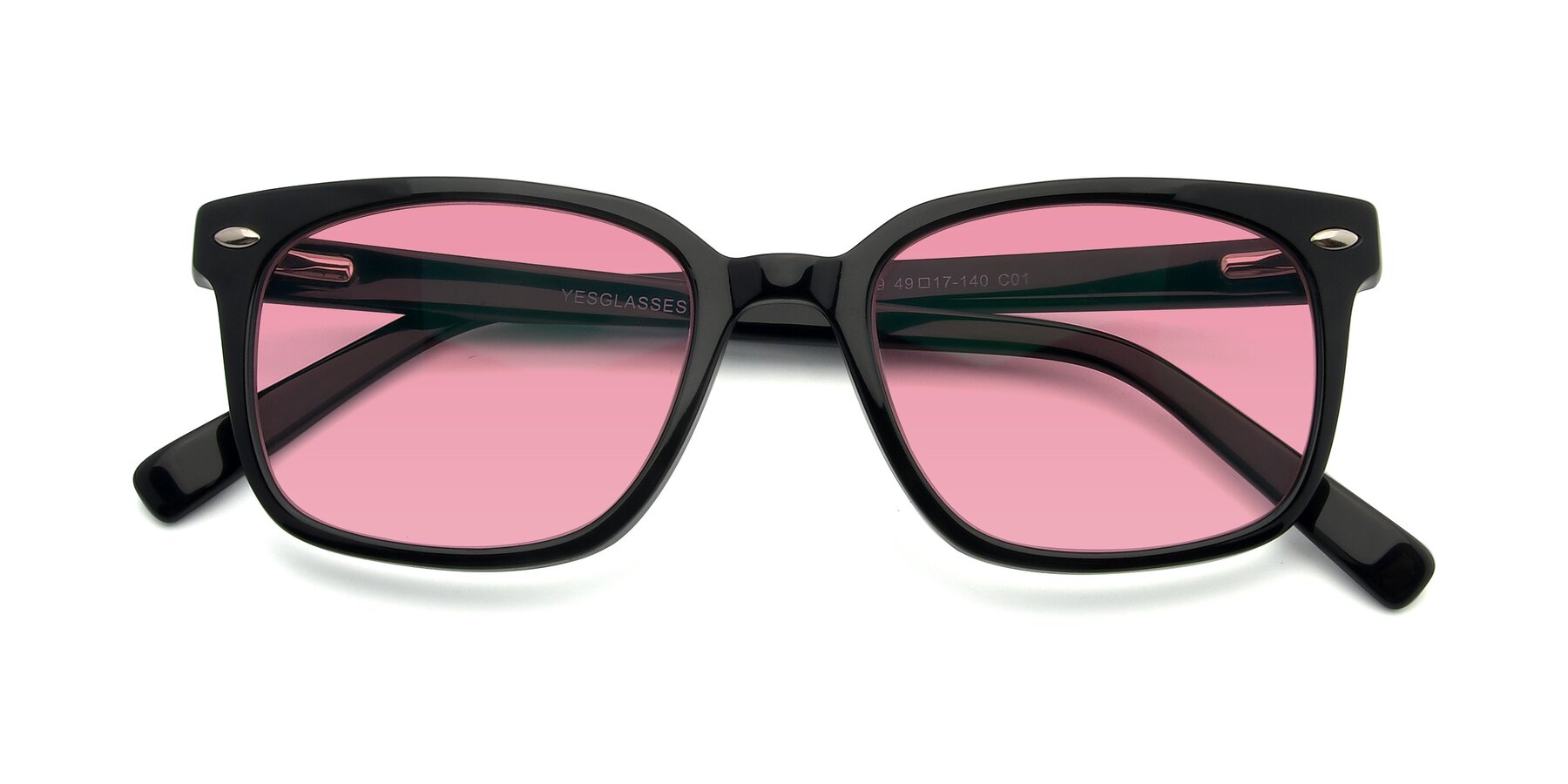 Folded Front of 17349 in Black with Pink Tinted Lenses