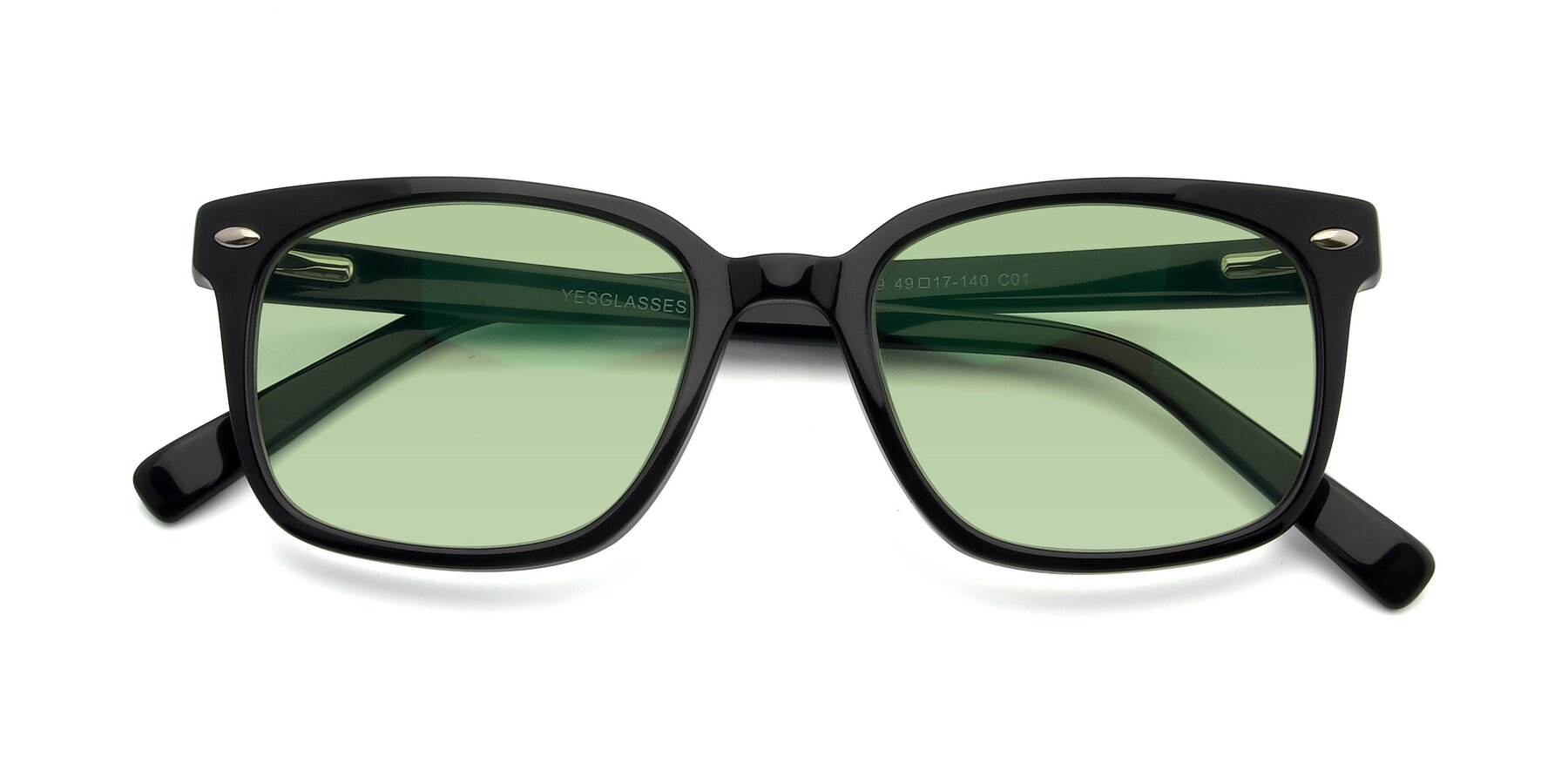 Folded Front of 17349 in Black with Medium Green Tinted Lenses