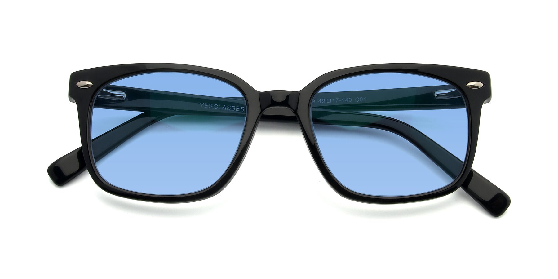 Folded Front of 17349 in Black with Medium Blue Tinted Lenses