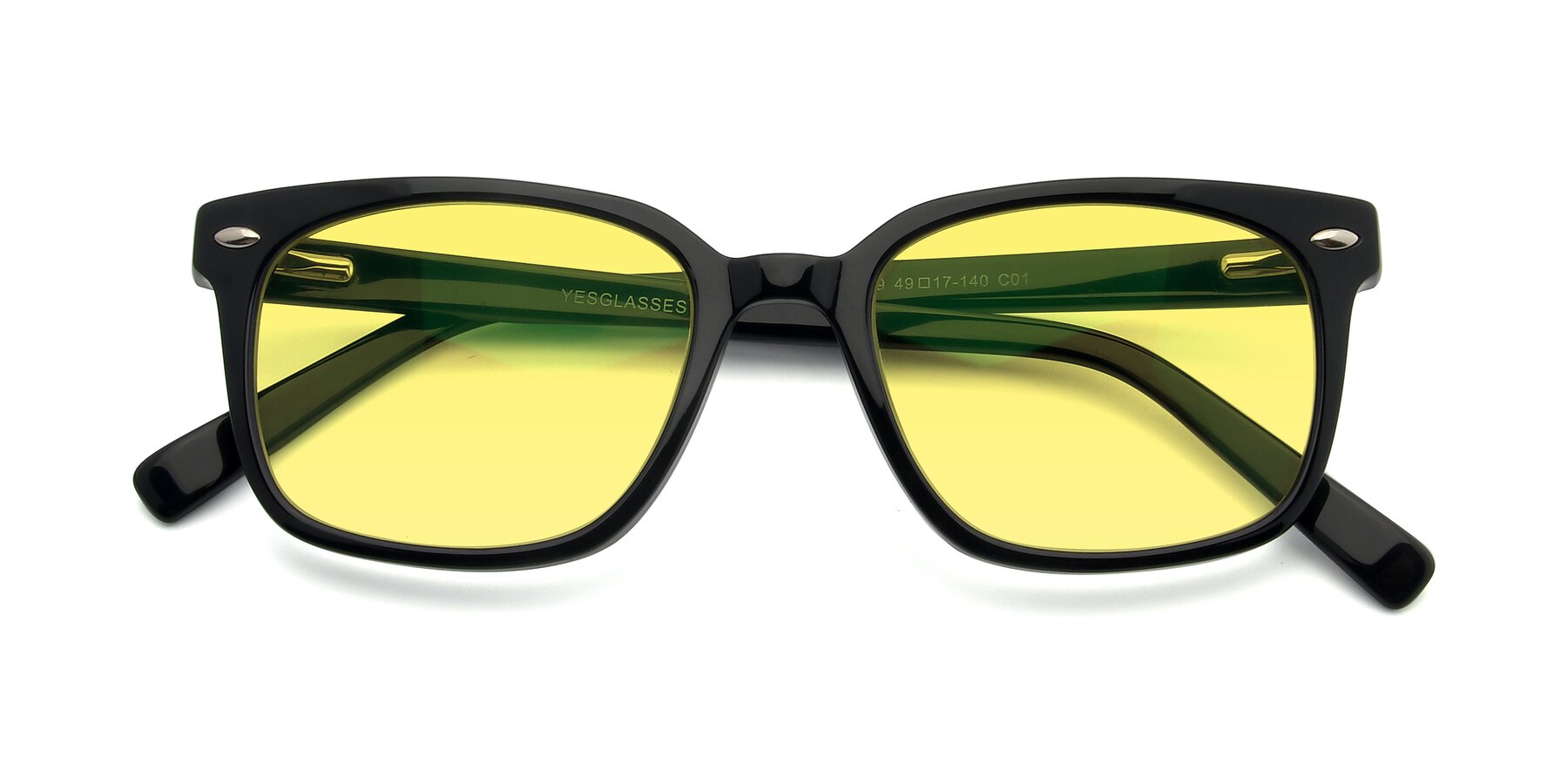 Folded Front of 17349 in Black with Medium Yellow Tinted Lenses