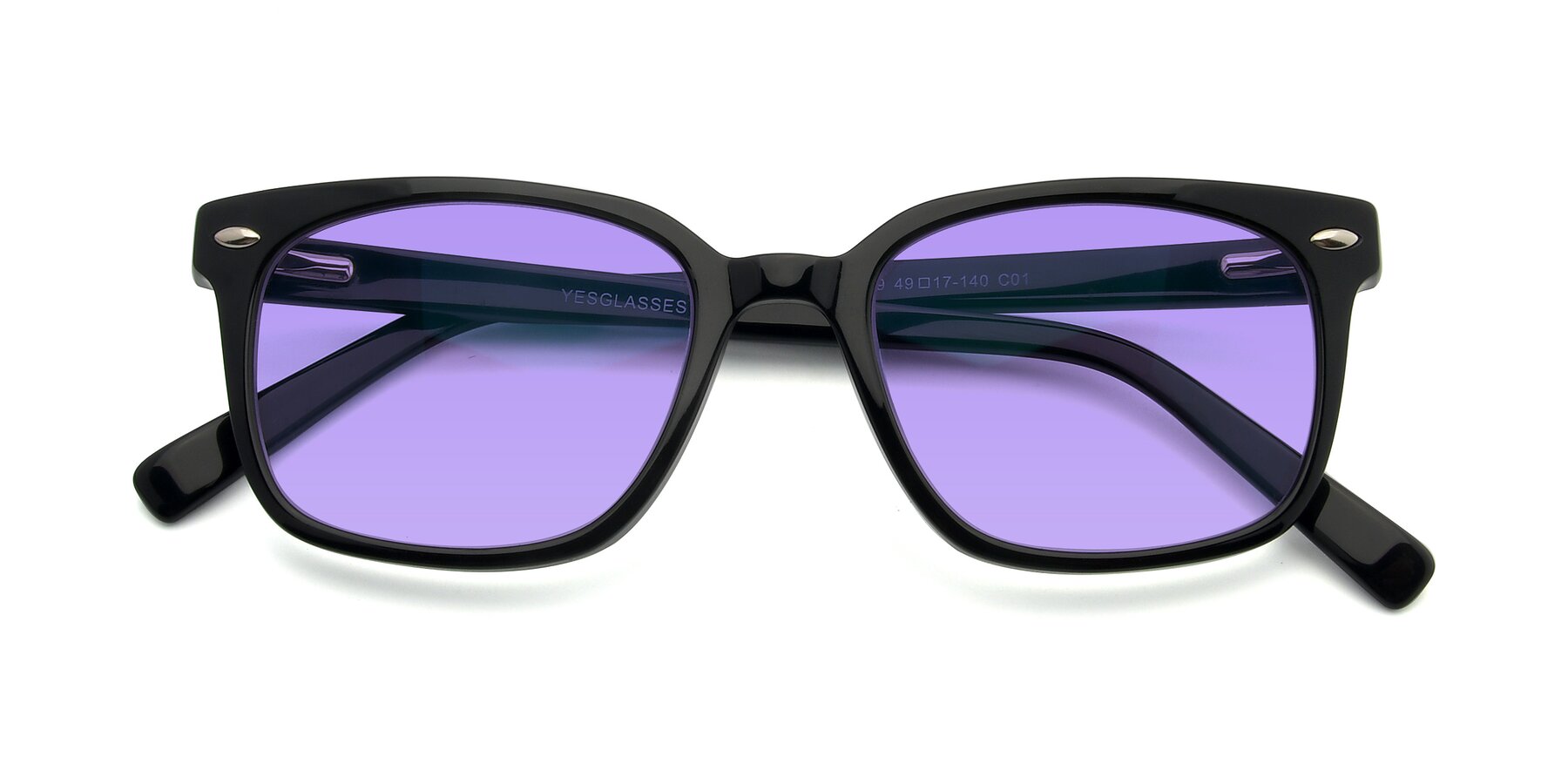 Folded Front of 17349 in Black with Medium Purple Tinted Lenses