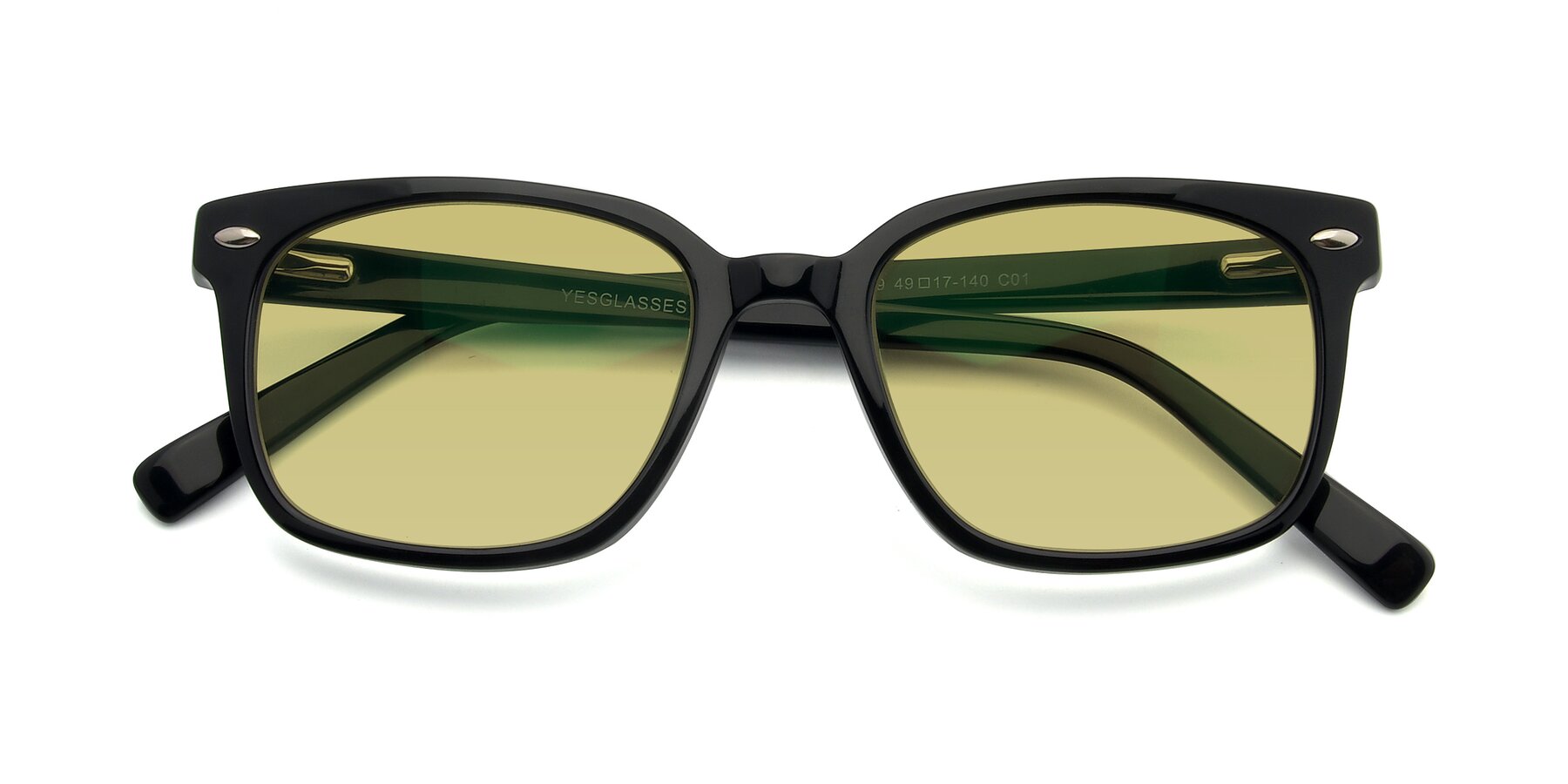 Folded Front of 17349 in Black with Medium Champagne Tinted Lenses