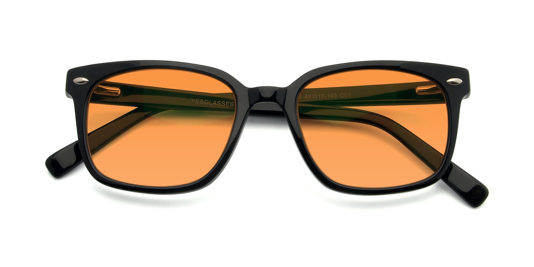 Folded Front of 17349 in Black with Orange Tinted Lenses