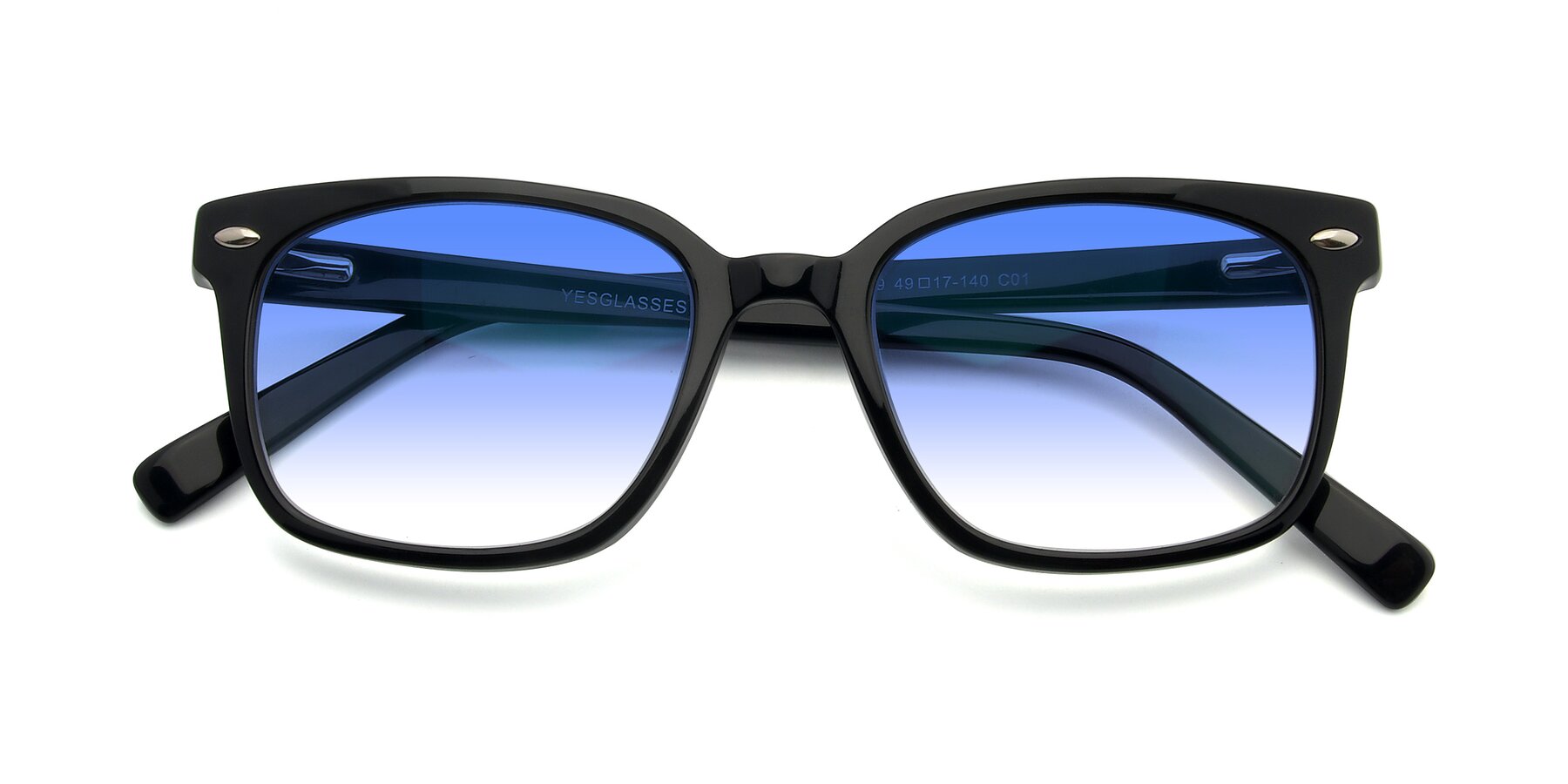Folded Front of 17349 in Black with Blue Gradient Lenses
