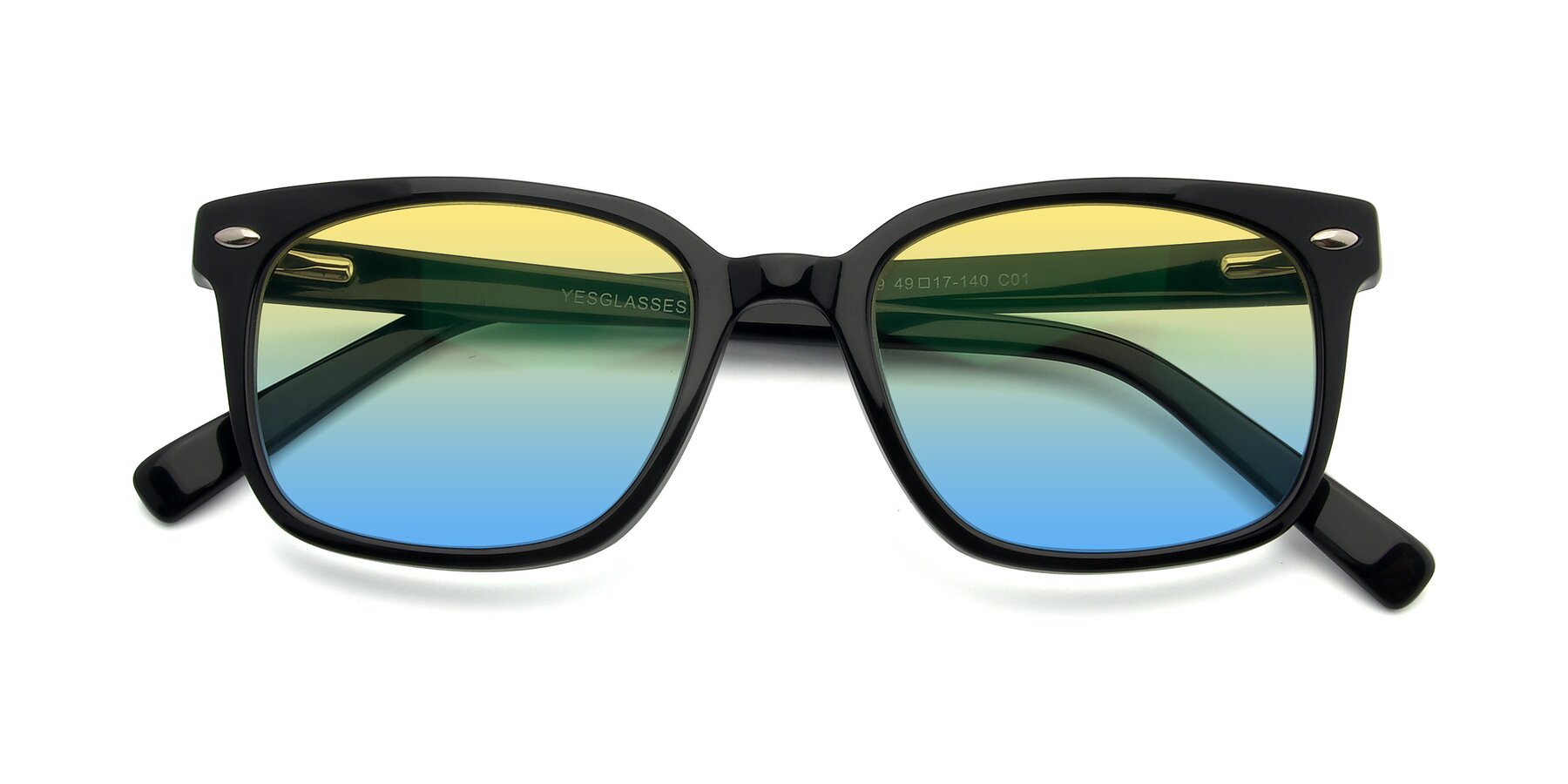 Folded Front of 17349 in Black with Yellow / Blue Gradient Lenses
