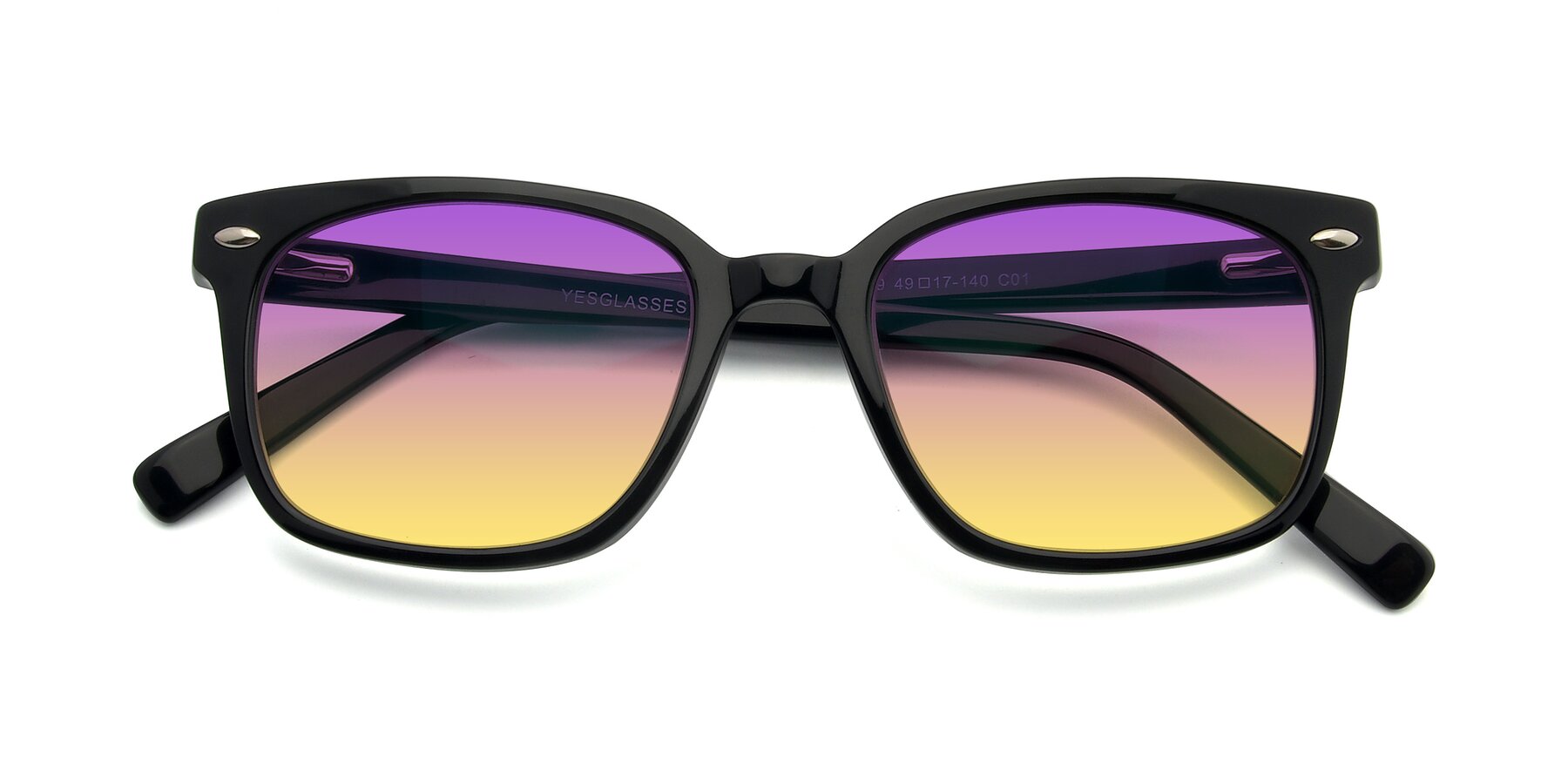 Folded Front of 17349 in Black with Purple / Yellow Gradient Lenses