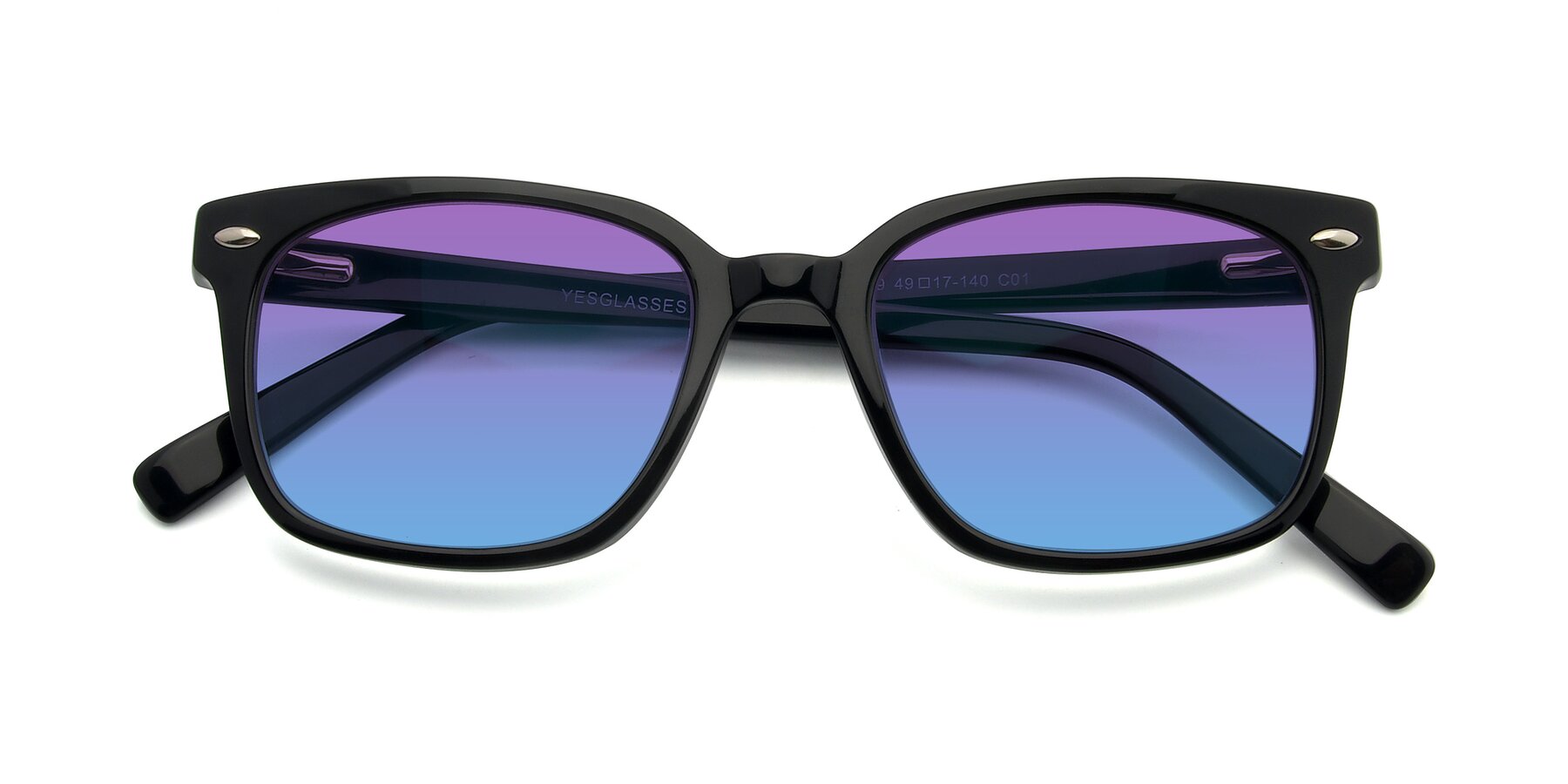 Folded Front of 17349 in Black with Purple / Blue Gradient Lenses