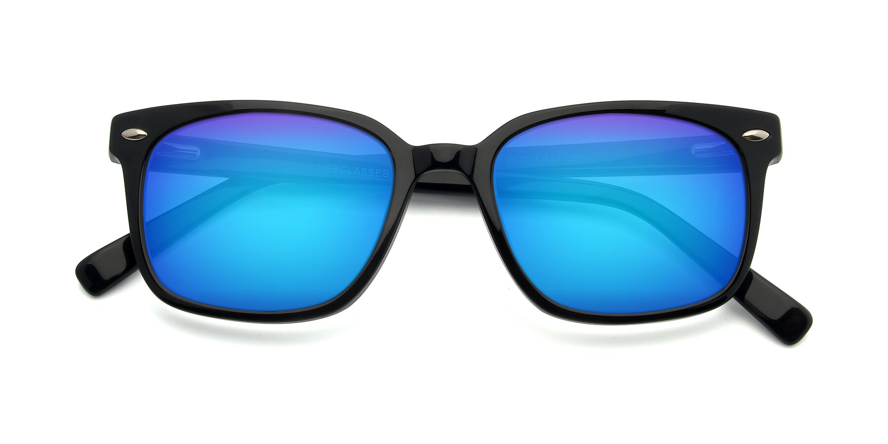 Folded Front of 17349 in Black with Blue Mirrored Lenses