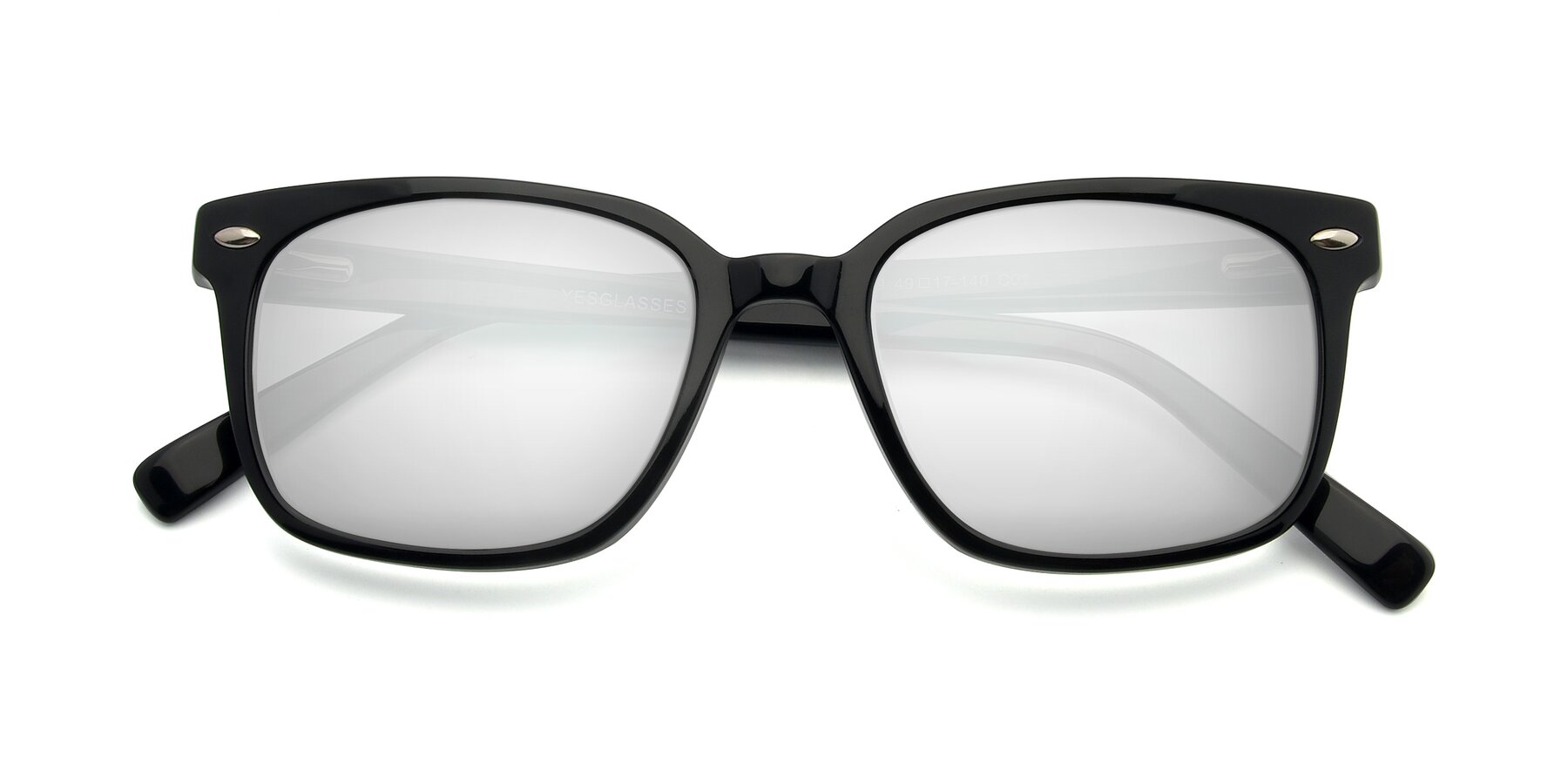 Folded Front of 17349 in Black with Silver Mirrored Lenses