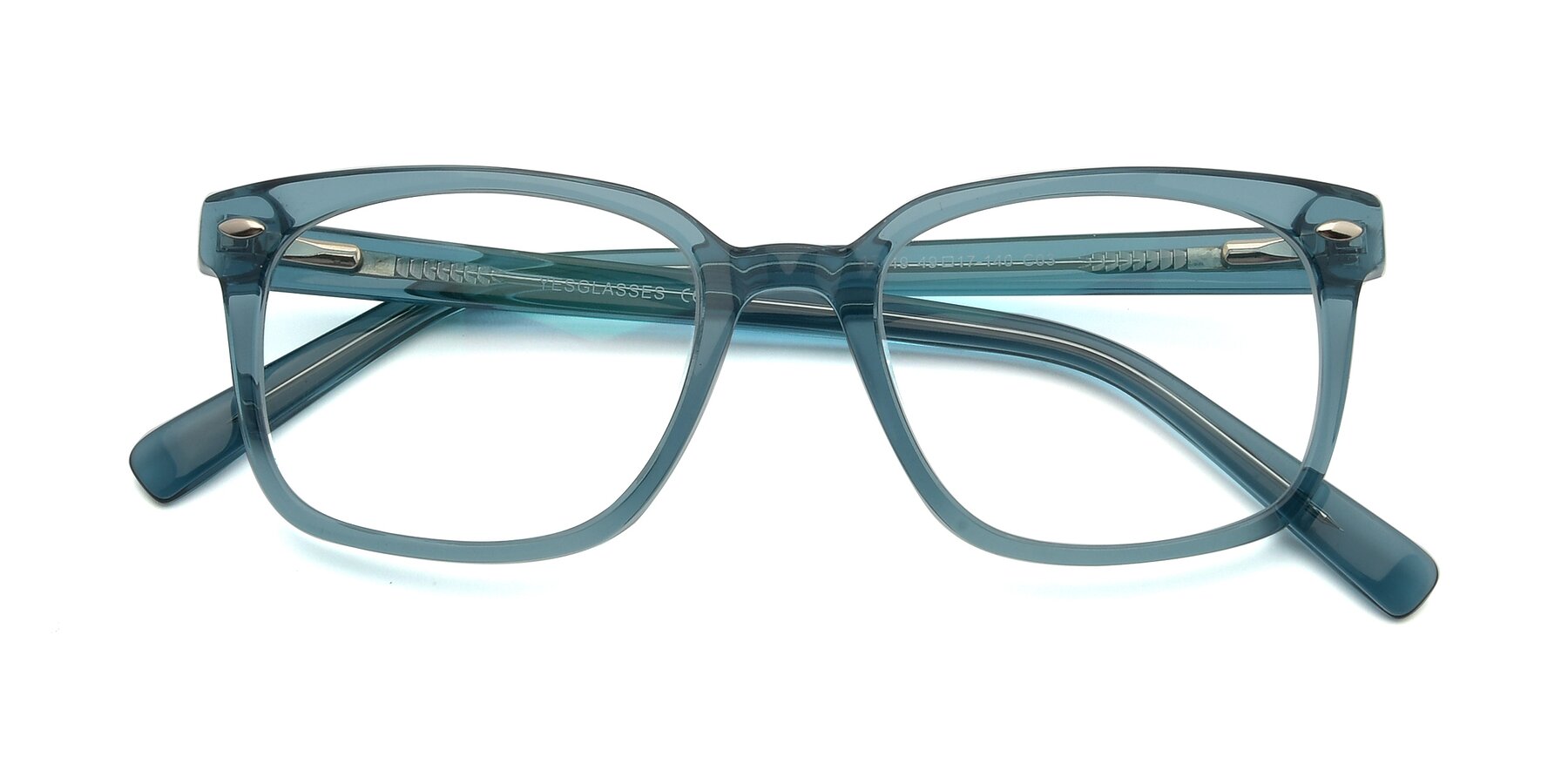 Folded Front of 17349 in Transparent Cyan with Clear Reading Eyeglass Lenses