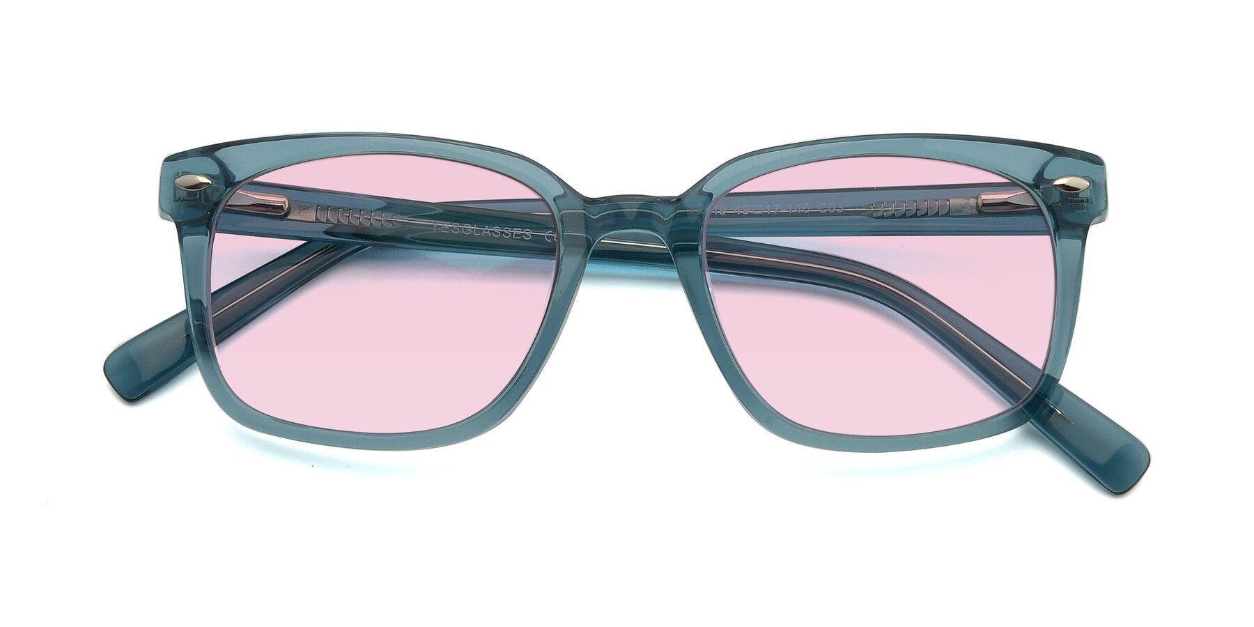 Folded Front of 17349 in Transparent Cyan with Light Pink Tinted Lenses