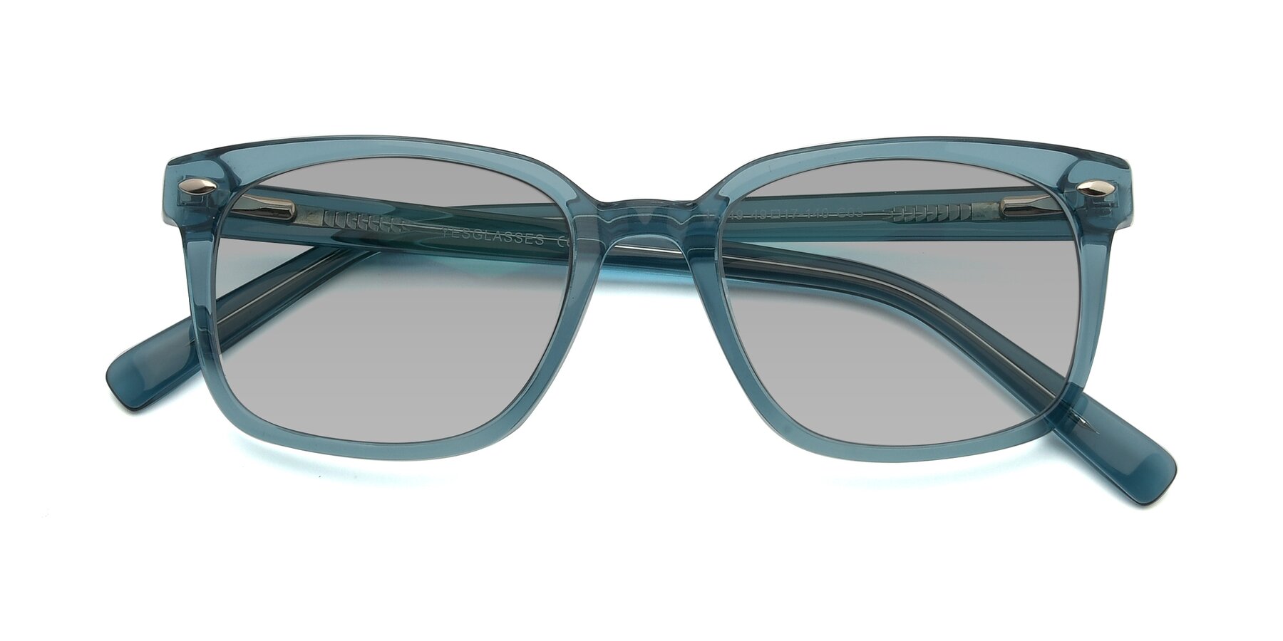 Folded Front of 17349 in Transparent Cyan with Light Gray Tinted Lenses