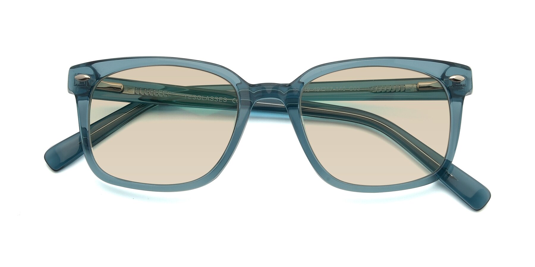 Folded Front of 17349 in Transparent Cyan with Light Brown Tinted Lenses