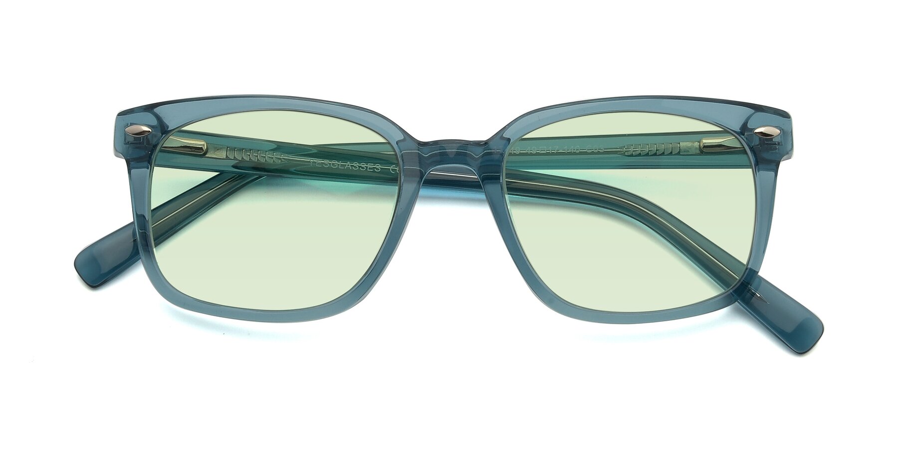 Folded Front of 17349 in Transparent Cyan with Light Green Tinted Lenses