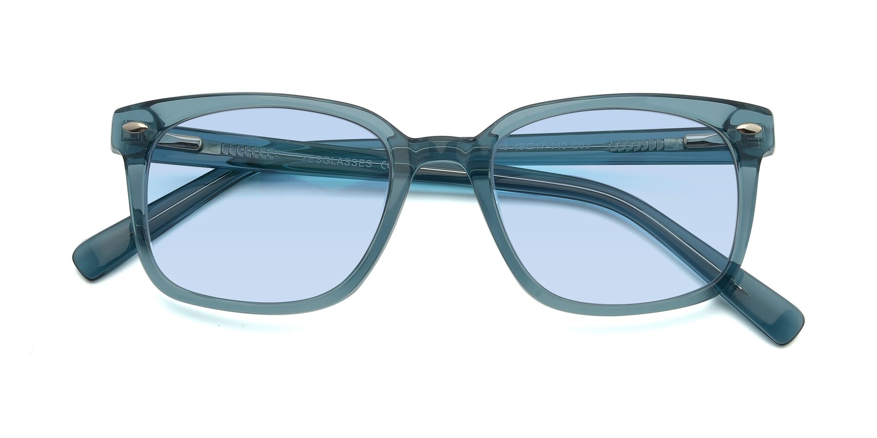 Folded Front of 17349 in Transparent Cyan with Light Blue Tinted Lenses