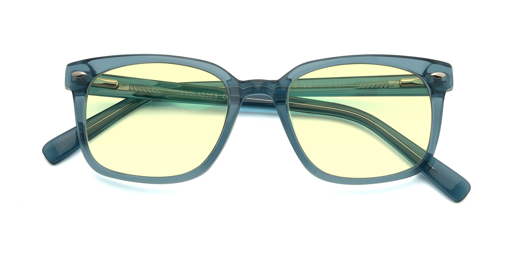 Folded Front of 17349 in Transparent Cyan with Light Yellow Tinted Lenses
